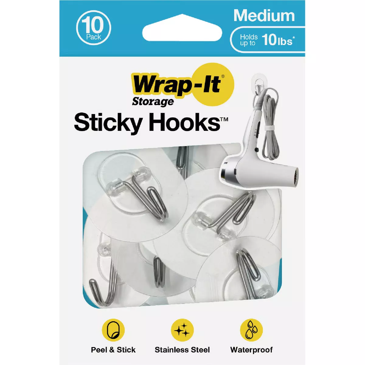 Wrap-It Storage Sticky Hooks Medium Adhesive Hooks (10-Pack) - photo 6