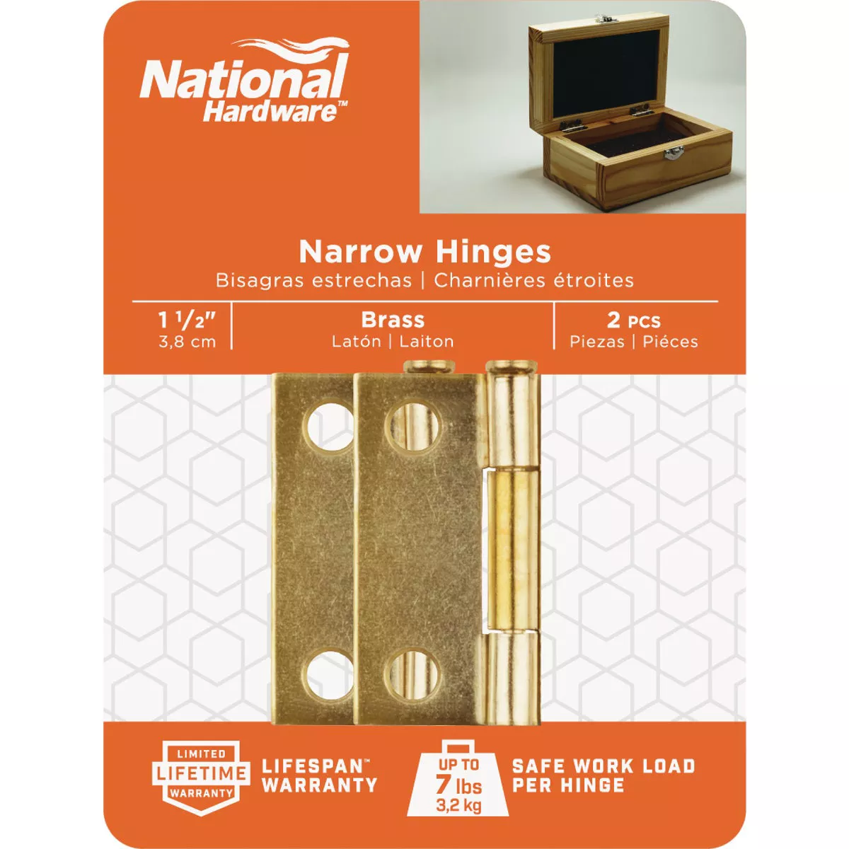 National Hardware 1-1/2 In. Brass Loose-Pin Narrow Hinge (2-Pack) - photo 2