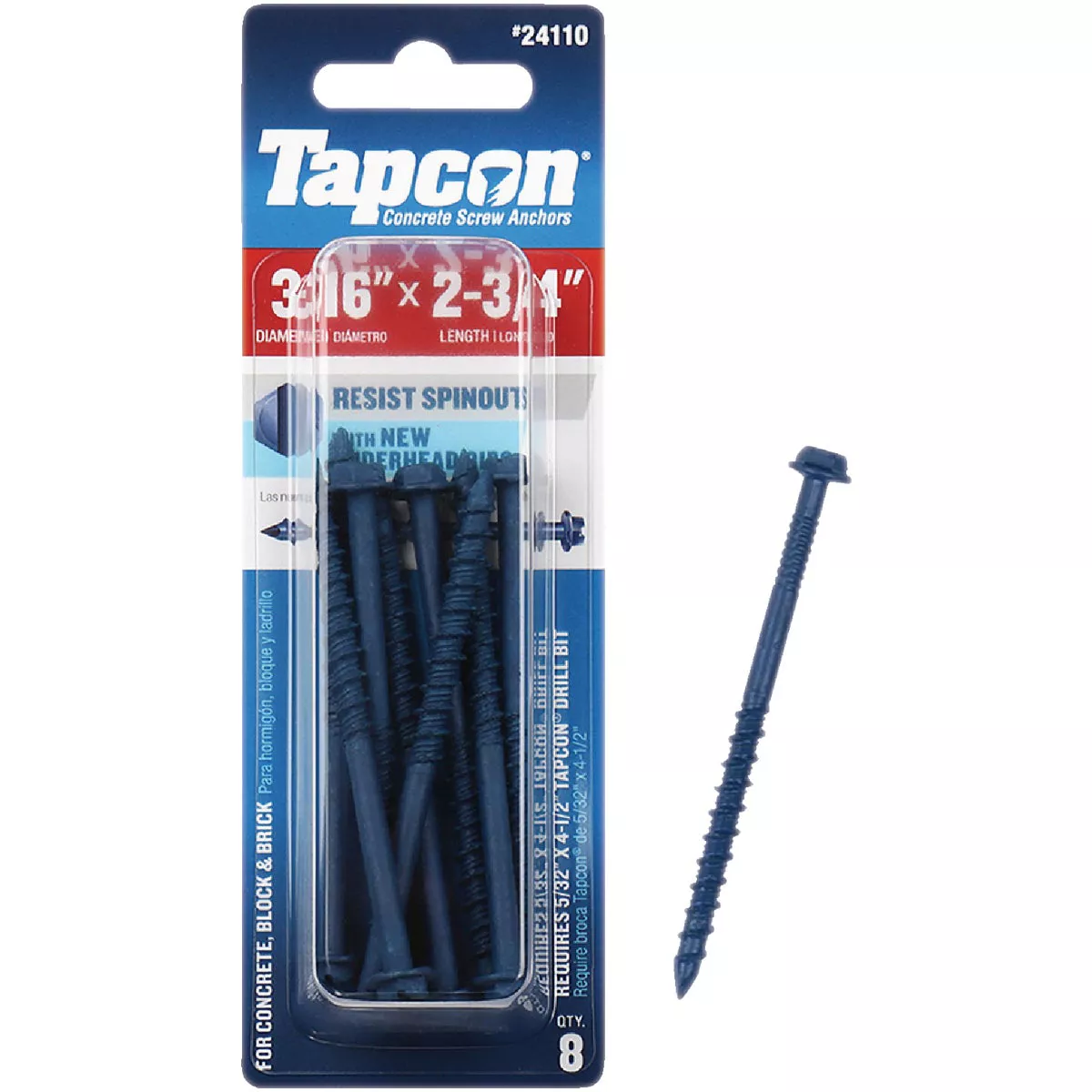 Tapcon 3/16 In. x 2-3/4 In. Hex Washer Head Concrete Screw Anchors (8-Count)