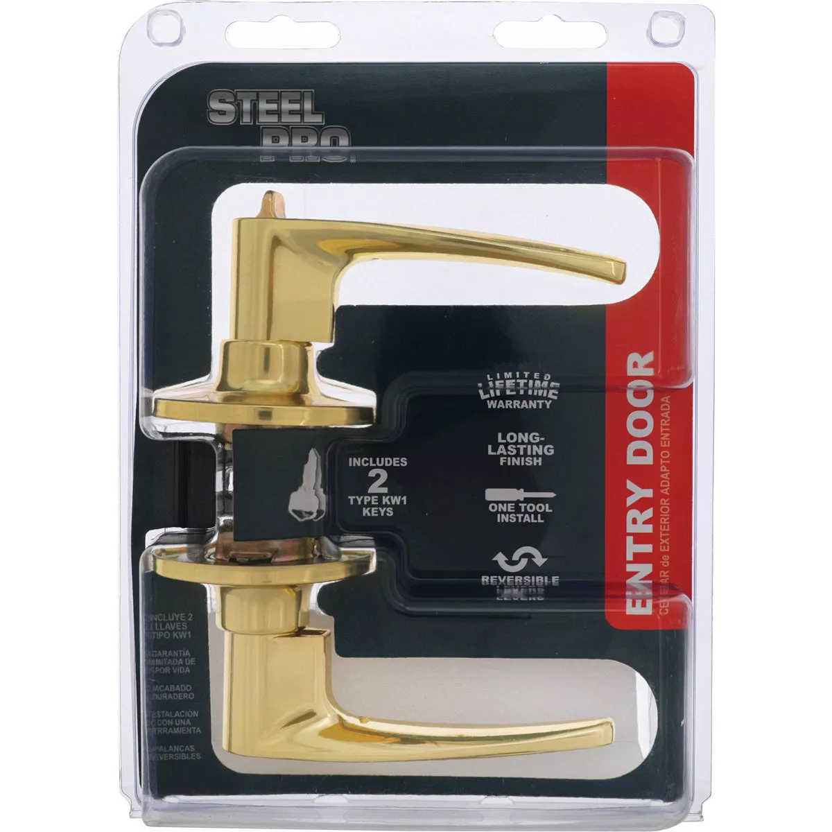 Steel Pro Polished Brass Entry Door Lever - photo 2