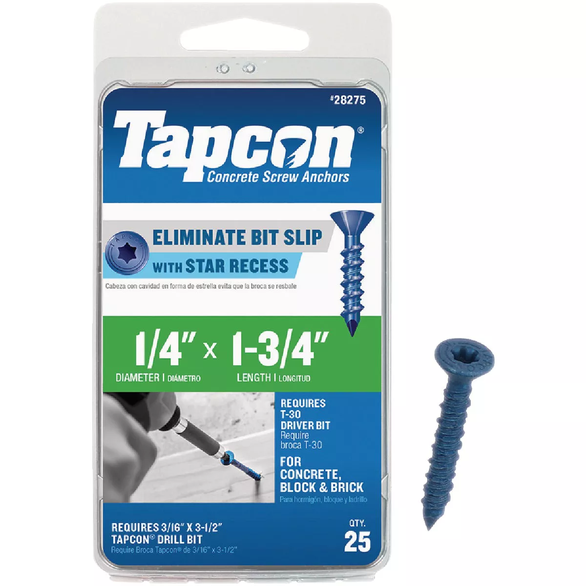 Tapcon 1/4 In. x 1-3/4 In. Star Drive Flat Head Concrete Screw Anchors (25 Ct.)