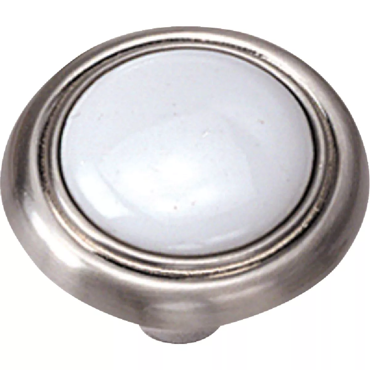 Laurey First Family Round 1-1/4 In. Dia. Satin Chrome & White Porcelain Accent Cabinet Knob
