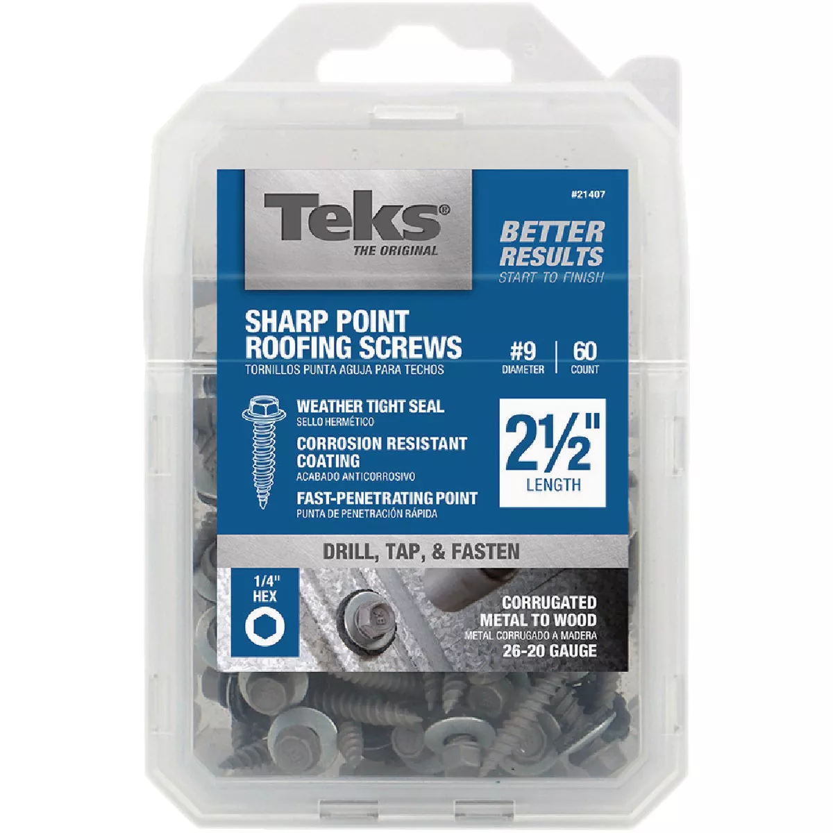 Teks #9 x 2-1/2 In. Hex Washer Head Sharp Point Metal to Wood Roofing Screw (60 Ct.) - photo 5