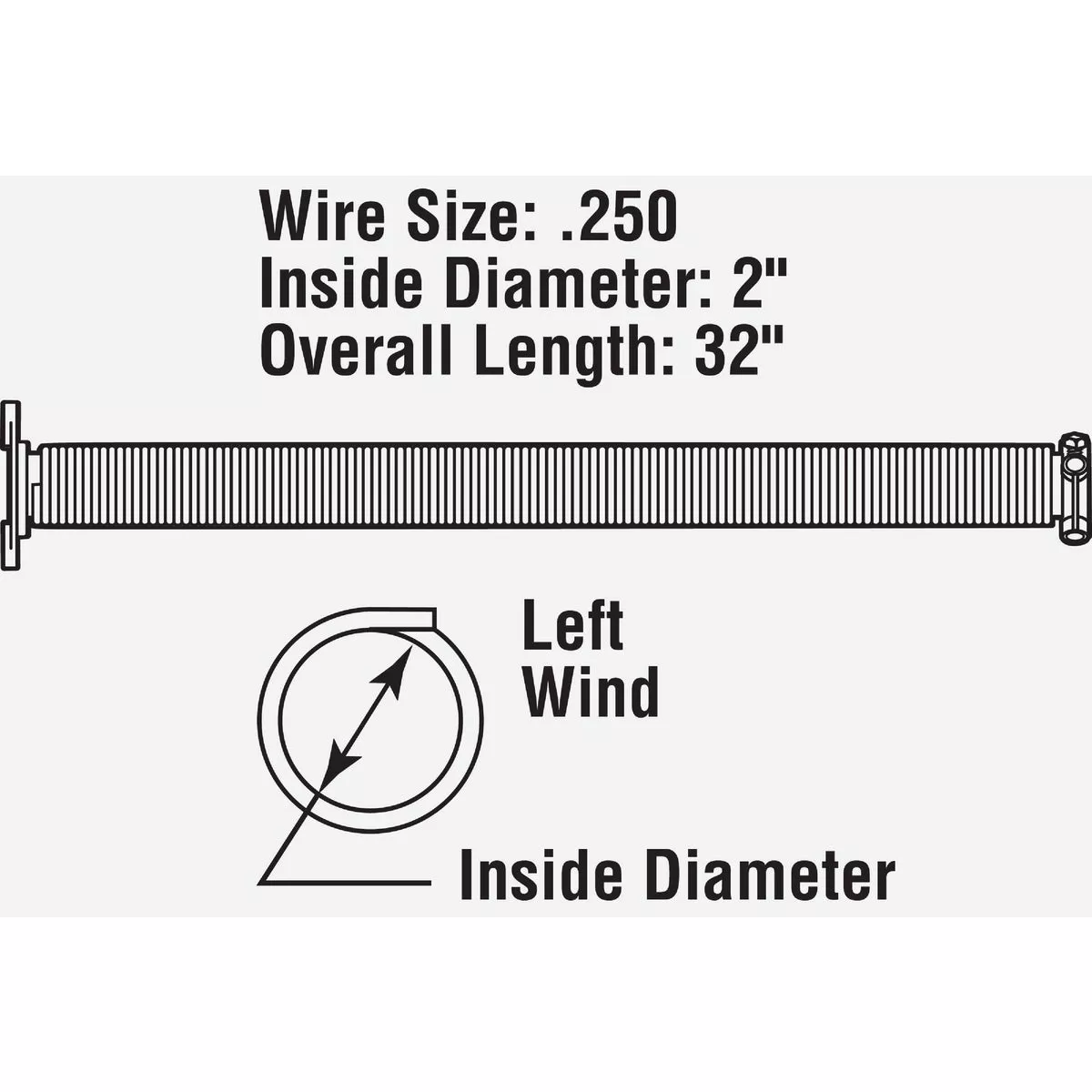 Prime-Line 2 In. x 32 In. Left Wind Garage Door Torsion Spring - photo 2