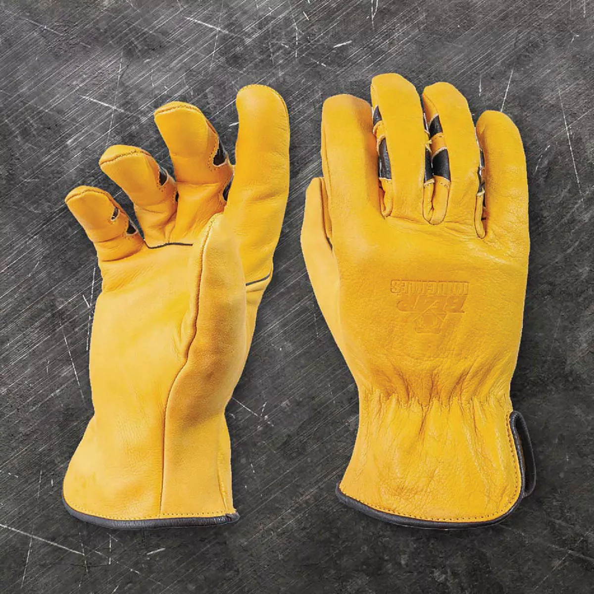 Bear Knuckles Medium Medium Duty Cowhide Driver Glove, Yellow, Precurved Finger Design