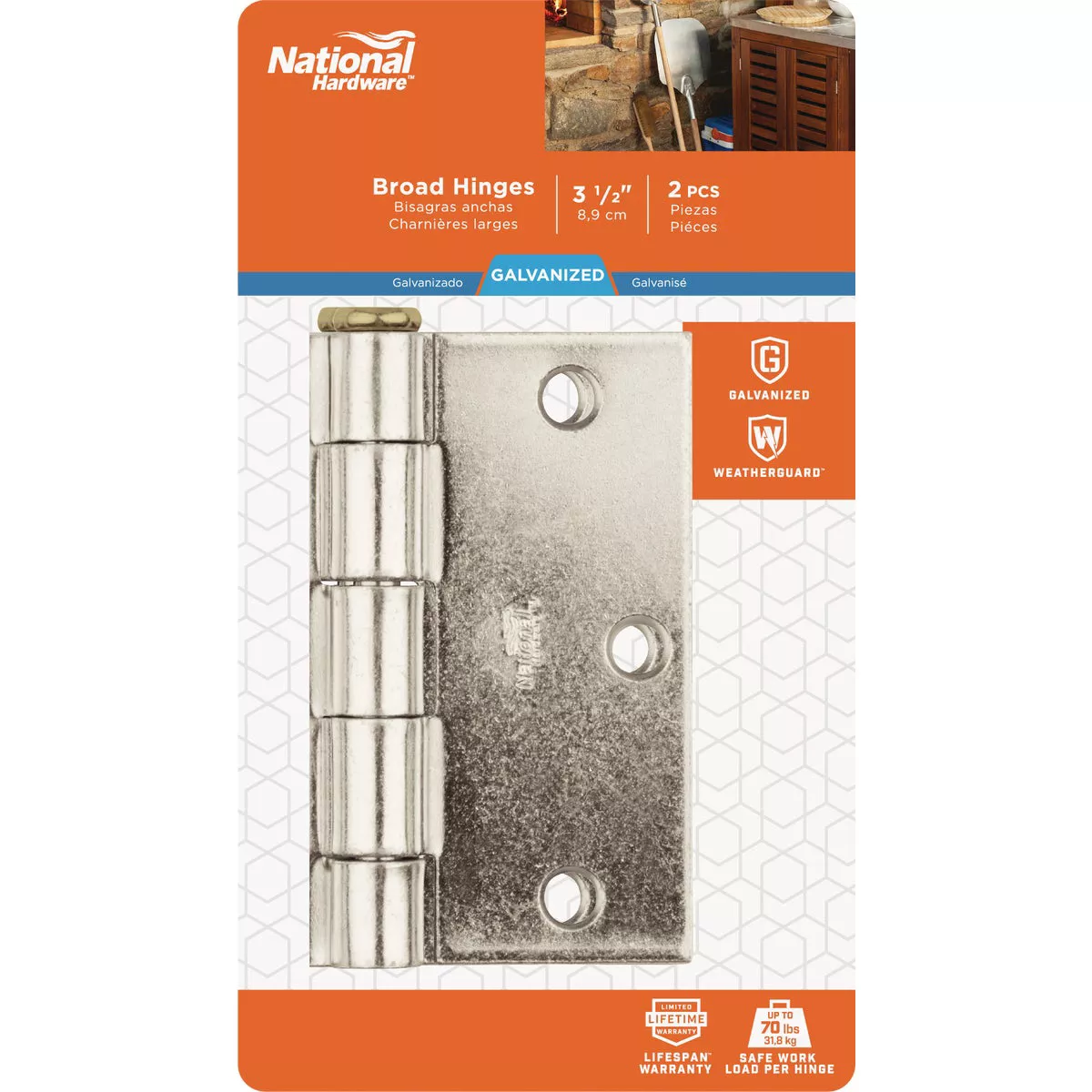 National Hardware 3-1/2 In. Square Galvanized Steel Broad Door Hinge (2-Pack) - photo 2