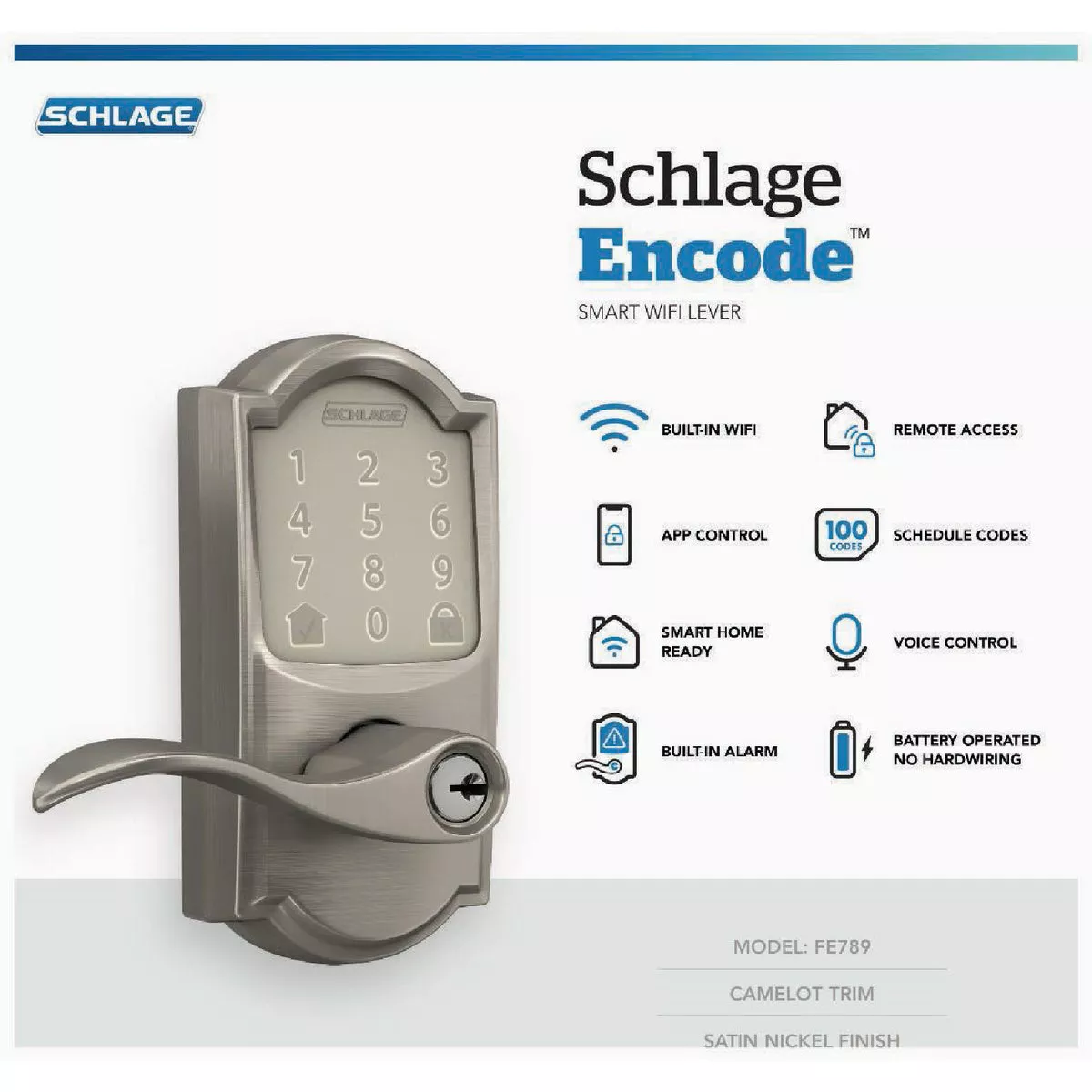 Schlage Encode Smart WiFi Satin Nickel Accent Lever with Camelot Trim - photo 5