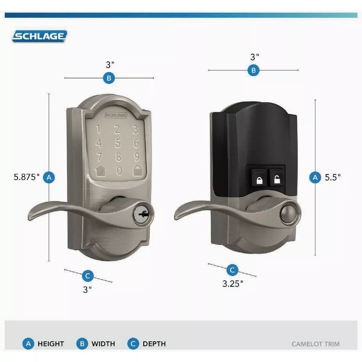 Schlage Encode Smart WiFi Satin Nickel Accent Lever with Camelot Trim - photo 4