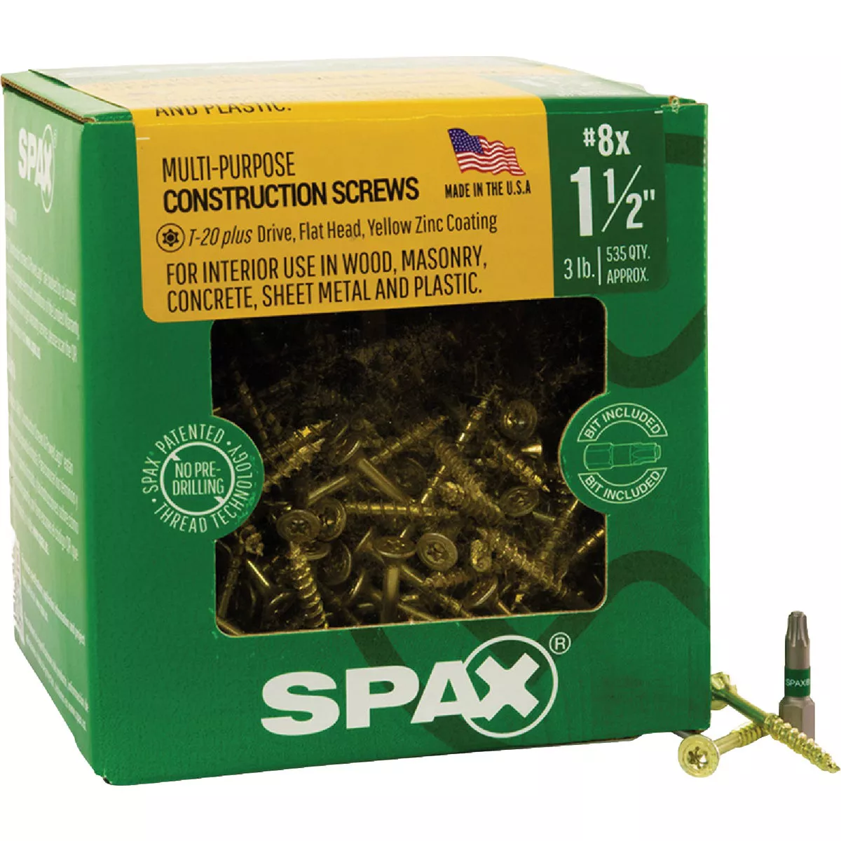 SPAX #8 x 1-1/2 In. Flat Head T-20+ Partial Thread Yellow Zinc (Interior) Wood Screw (3 Lb., 597-Count) - photo 5