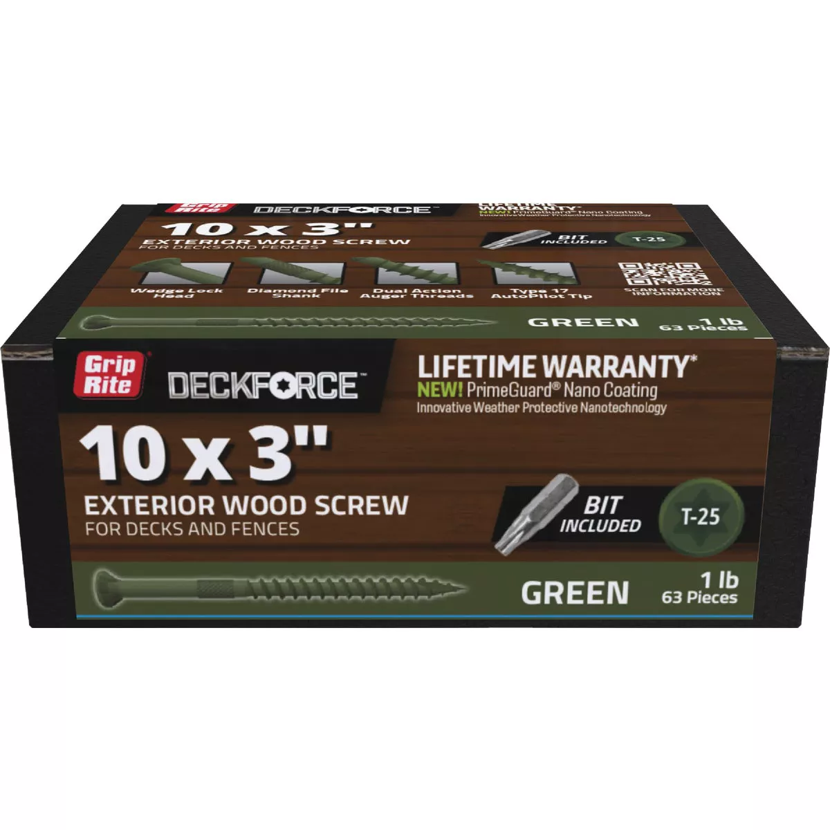 Grip-Rite DeckForce PrimeGuard Nano #10 x 3 In. Star Drive Green Screw (1 Lb.)