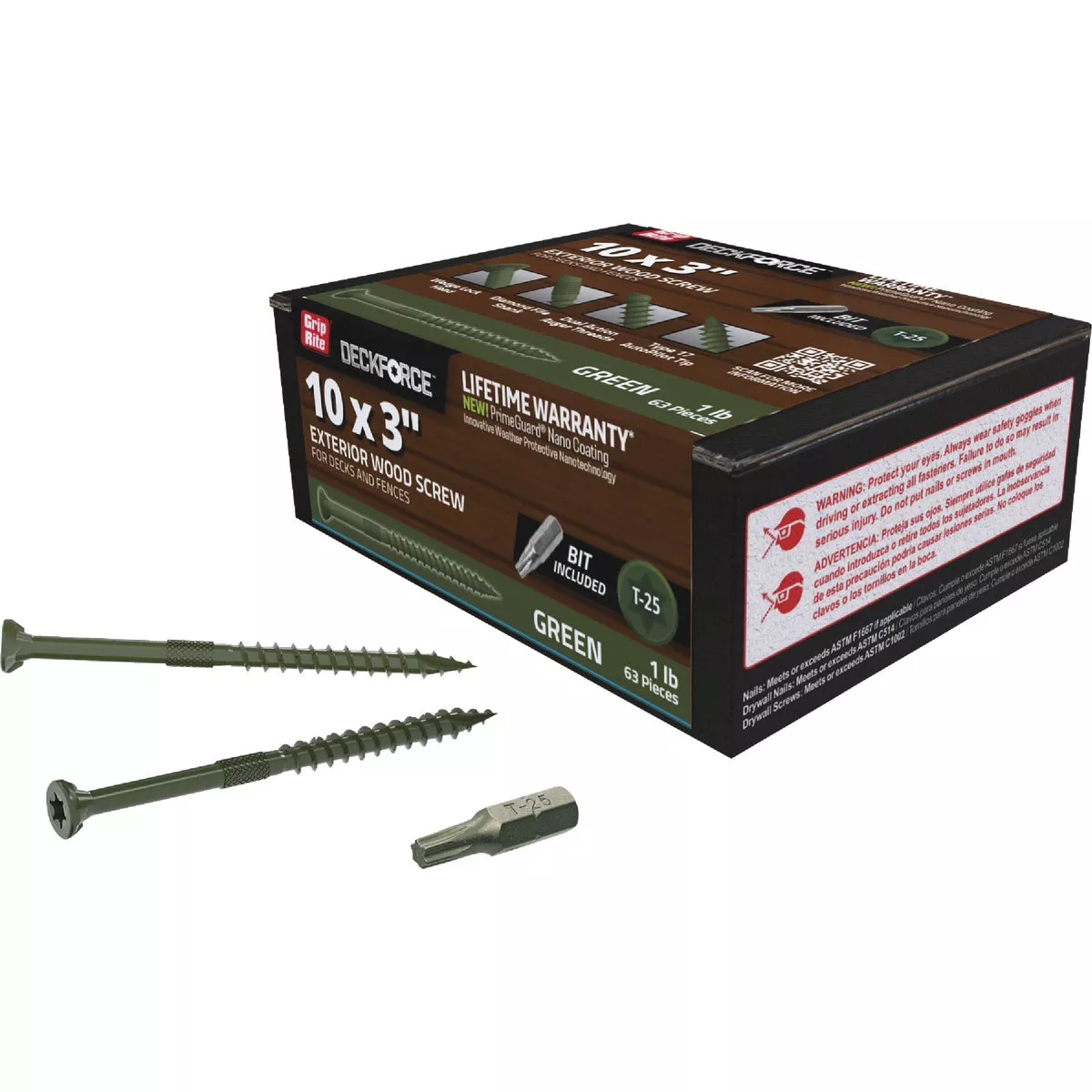 Grip-Rite DeckForce PrimeGuard Nano #10 x 3 In. Star Drive Green Screw (1 Lb.) - photo 2