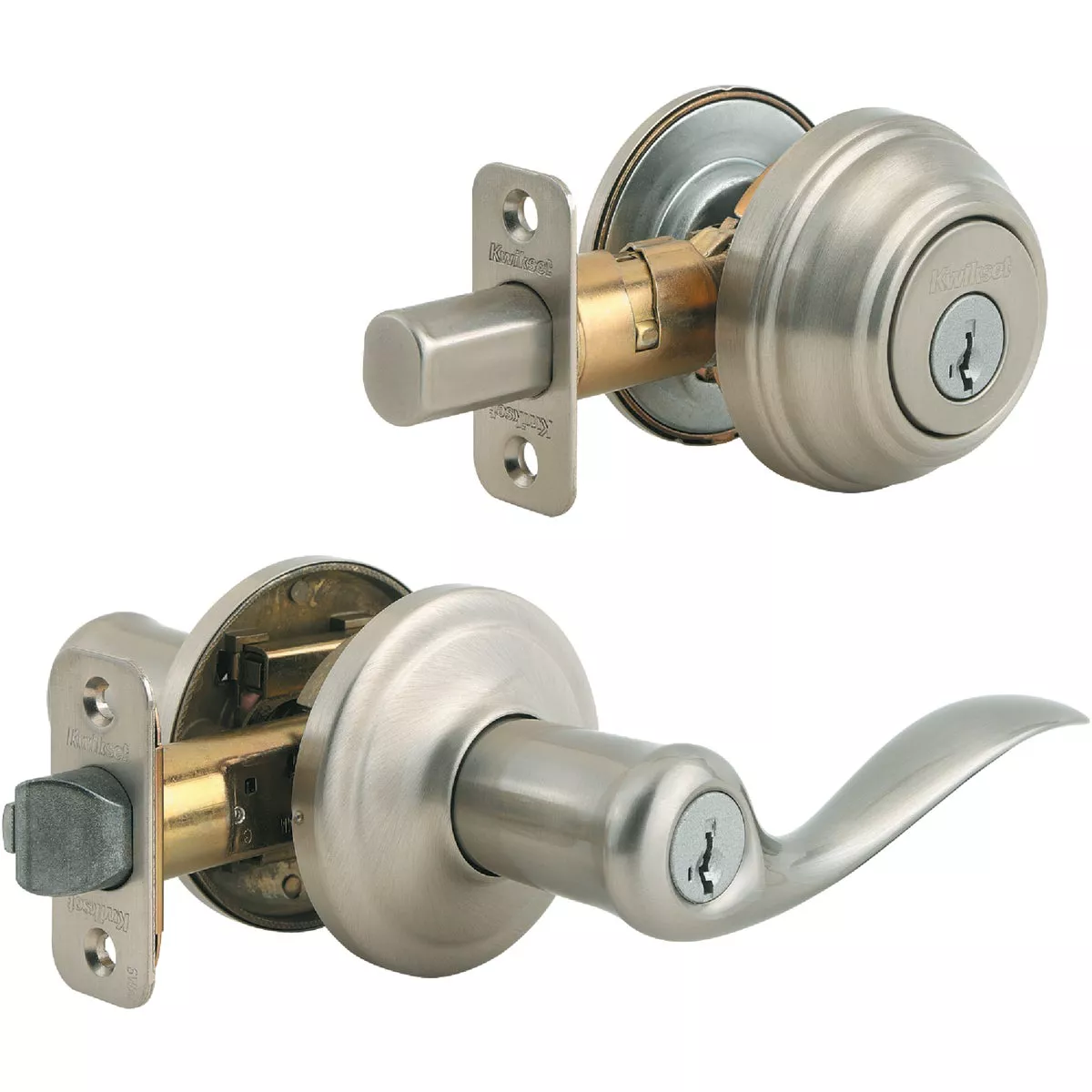 Kwikset Signature Series Satin Nickel Deadbolt and Lever Combo with Smartkey