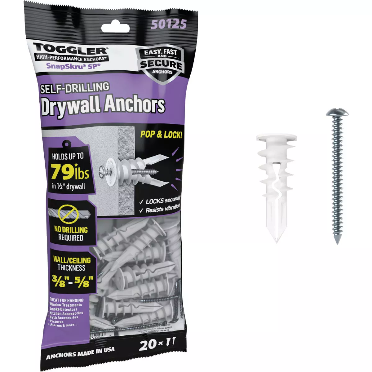 Toggler SnapSkru #8 x 1-1/2 In. 79 Lb. Nylon Self-Drilling Drywall Anchor (20-Count)