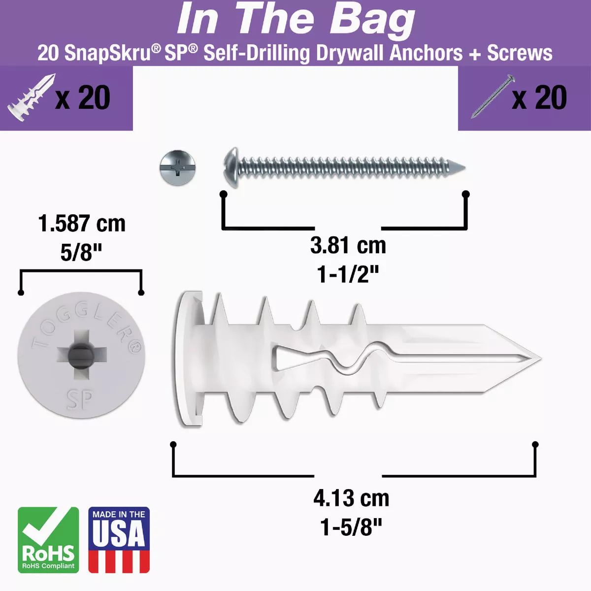 Toggler SnapSkru #8 x 1-1/2 In. 79 Lb. Nylon Self-Drilling Drywall Anchor (20-Count) - photo 3