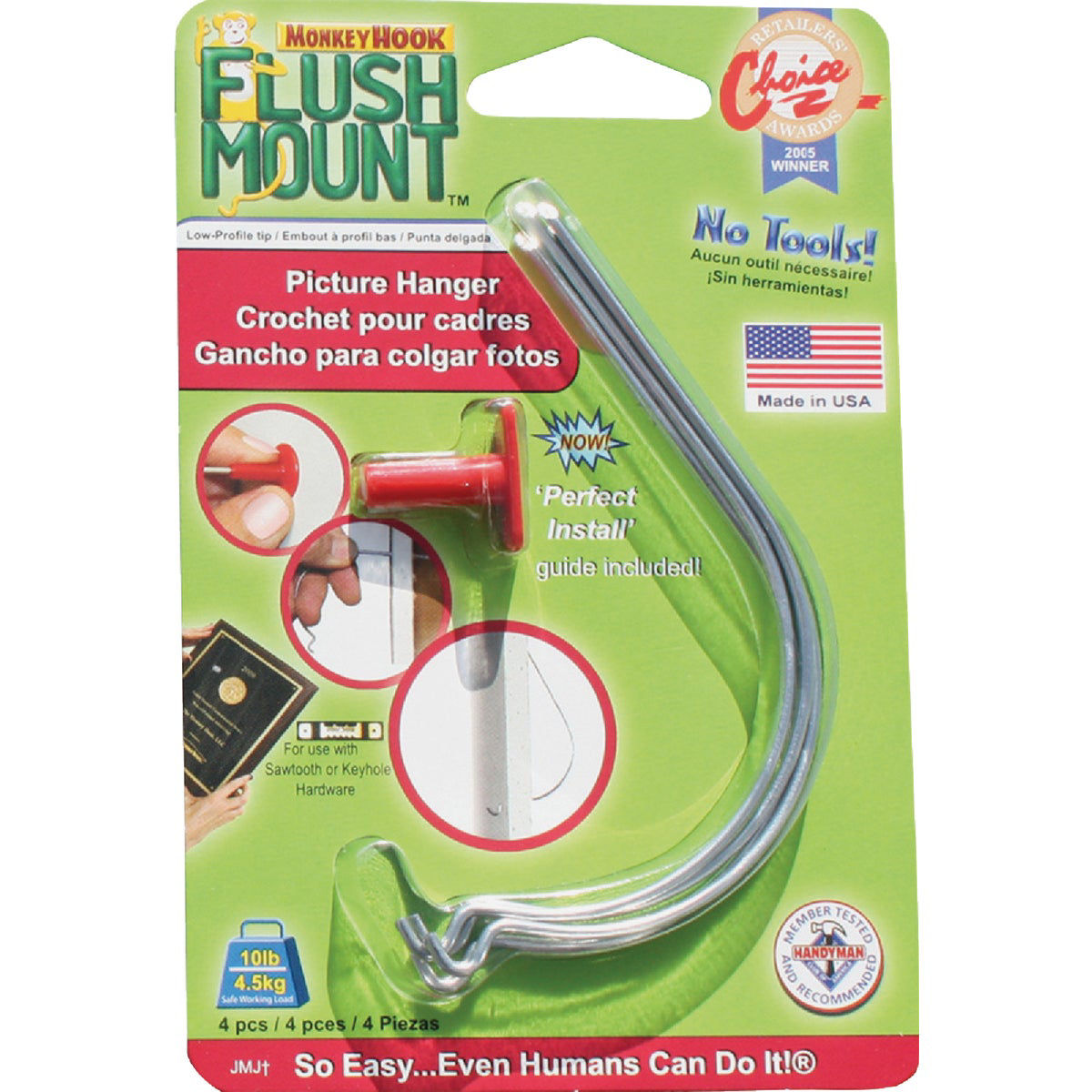 Monkey Hook Flush Mount Hanger with Perfect Install Guide (2Count