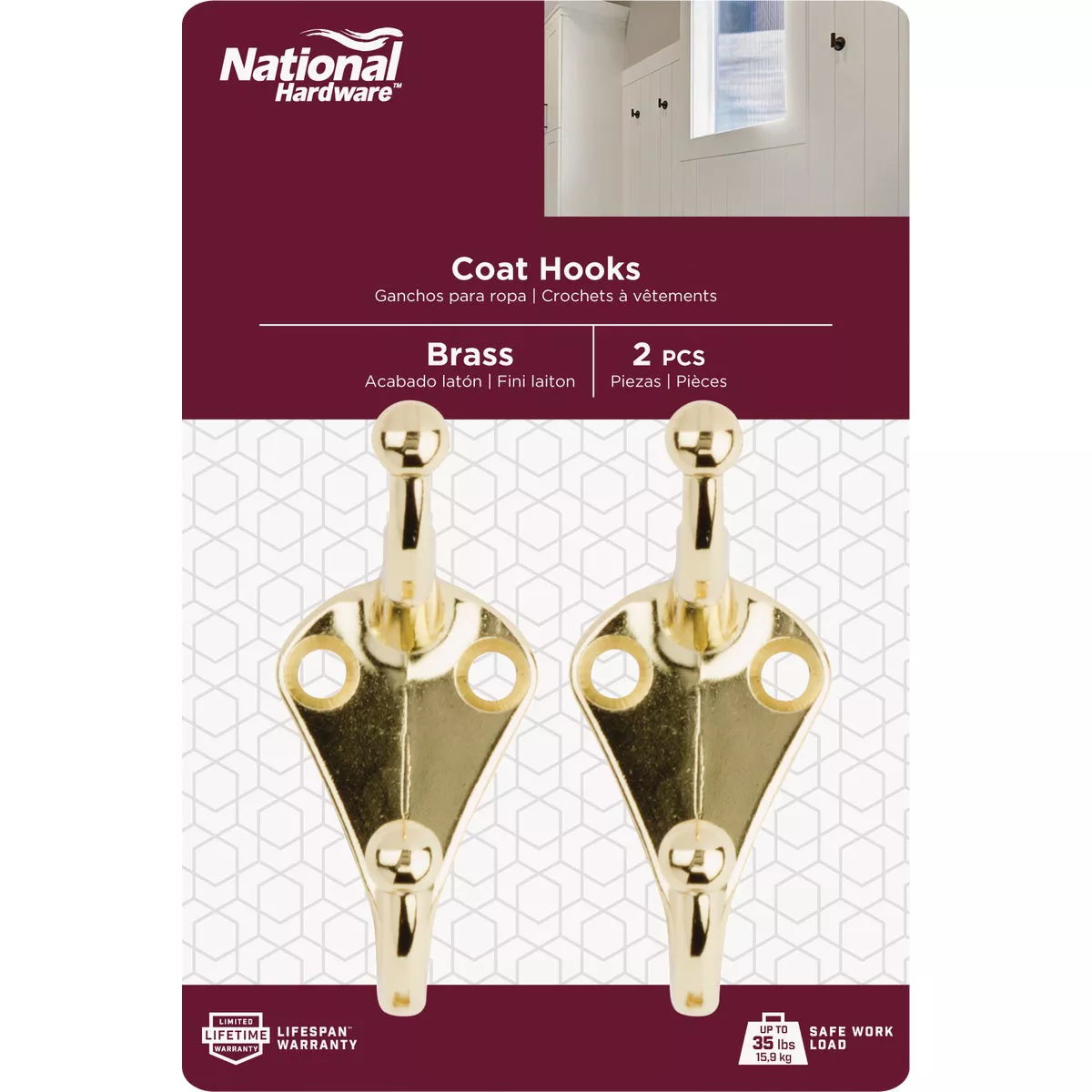 National Hardware Brass Coat & Hat Hook (2-Pack) - photo 2