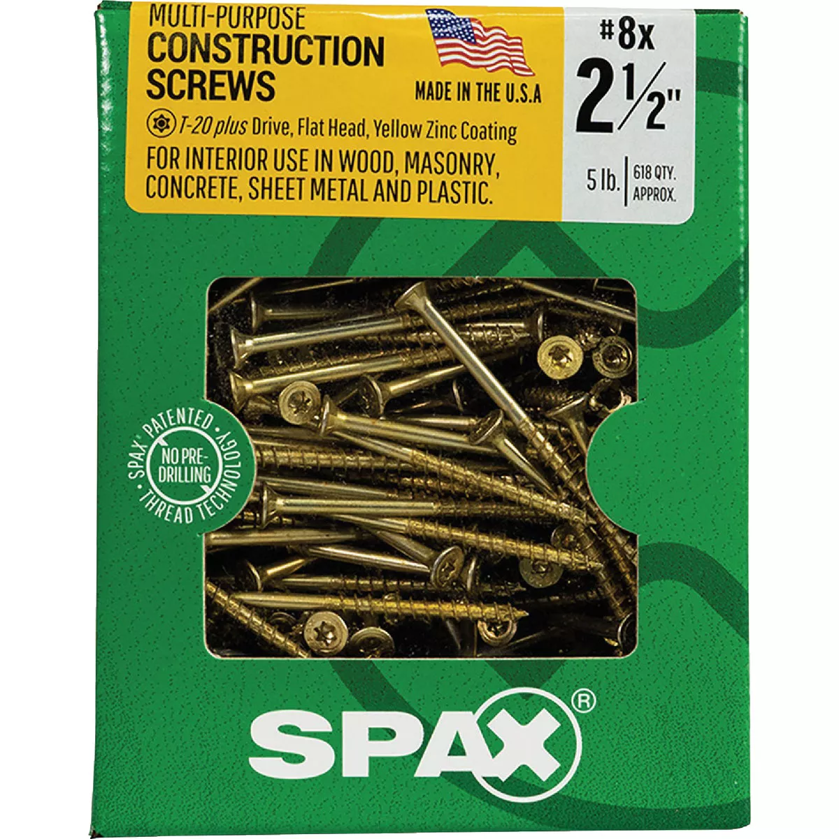 SPAX #8 x 2-1/2 In. T20 Plus Flat Head Yellow Zinc (Interior) Wood Screw (618 Ct.) - photo 6