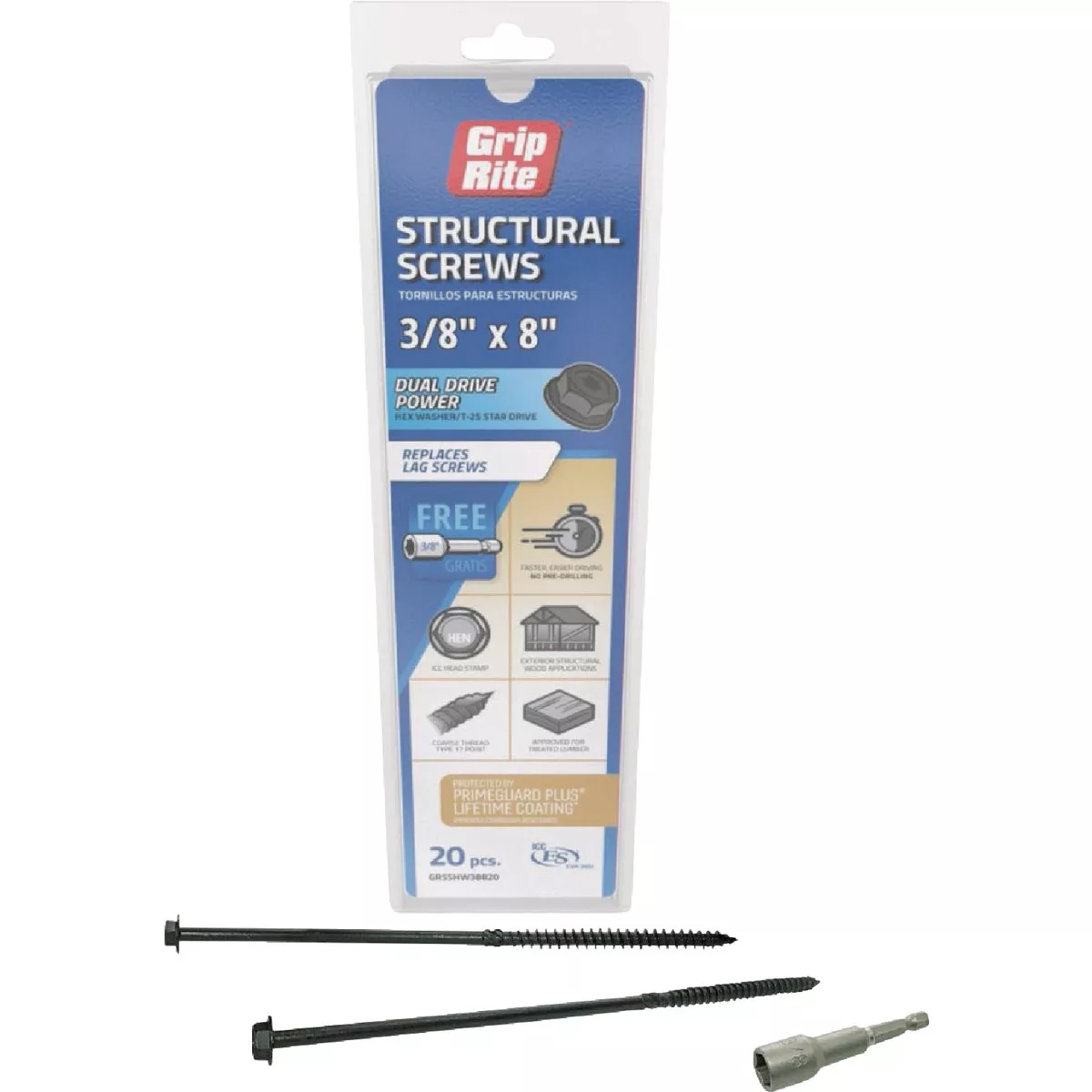 Grip-Rite PrimeGuard Plus 3/8 In. x 8 In. Hex Washer Head Structural ...