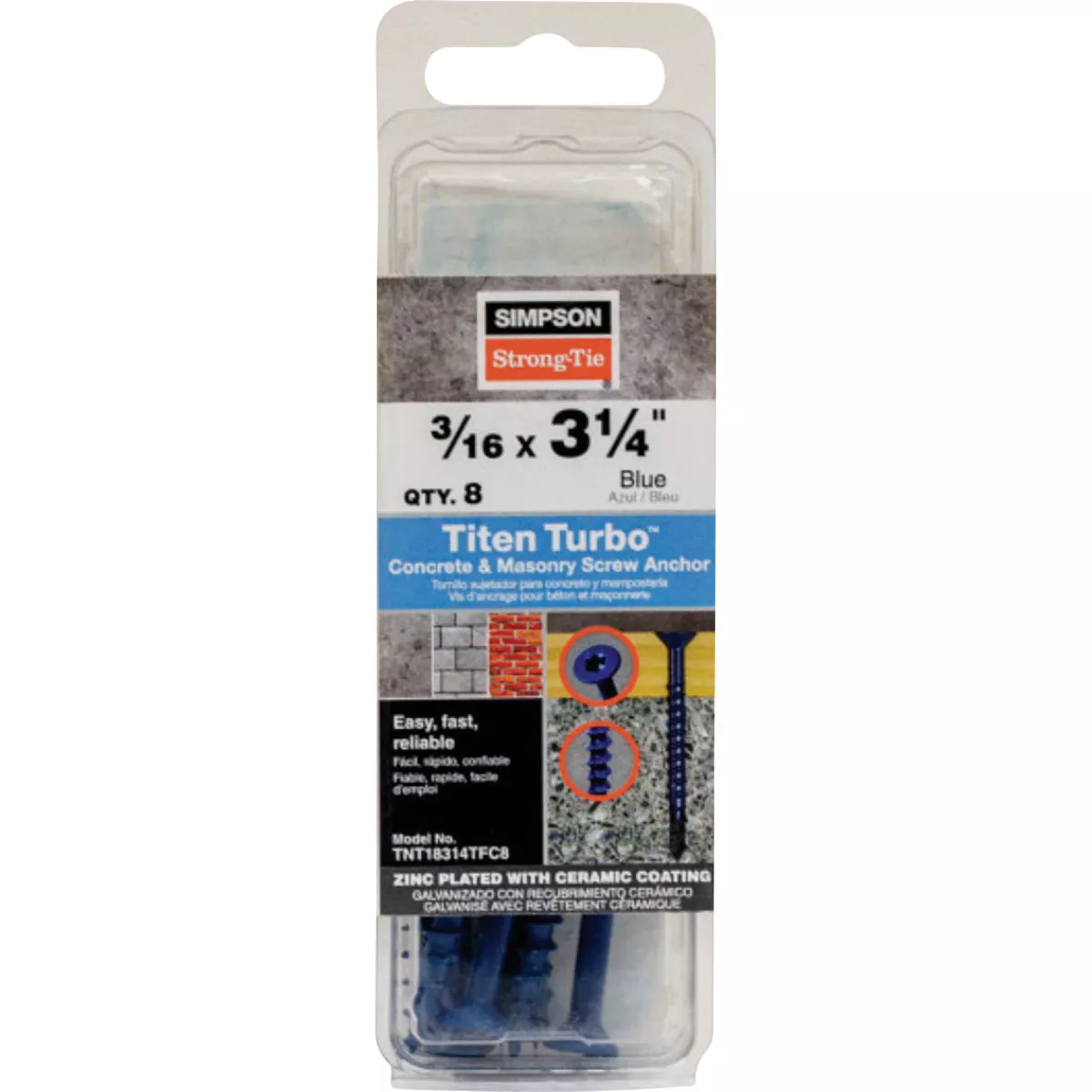 Simpson Strong-Tie Titen Turbo 3/16 In. x 3-1/4 In. T25 Flat-Head Concrete and Masonry Screw, Blue (8 Ct.) - photo 2