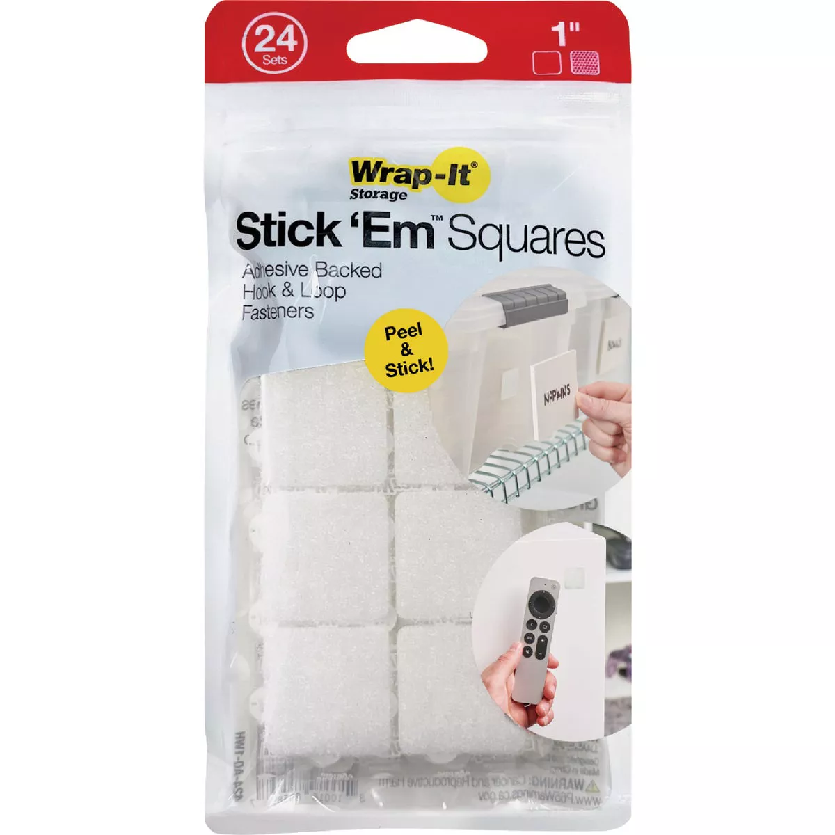 Wrap-It Storage Stick 'Em 1 In. White Hook & Loop Square (24 Ct.) - photo 5