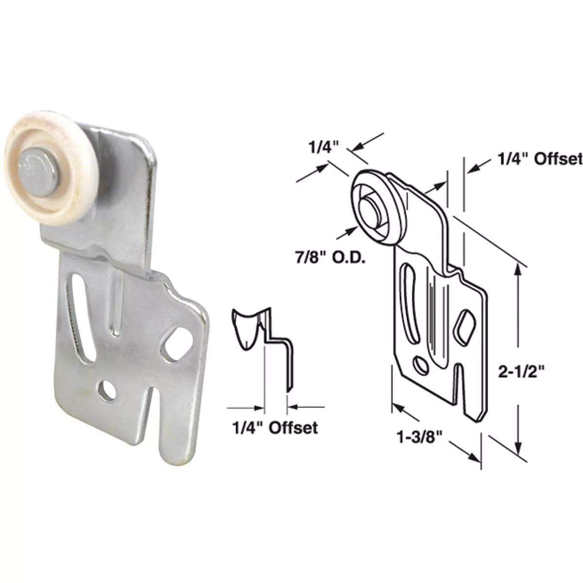 Prime-Line Offset Adjustable 2-1/2 In. H. x 1/4 In. Single Wheel Front Bypass Door Roller (2-Count)