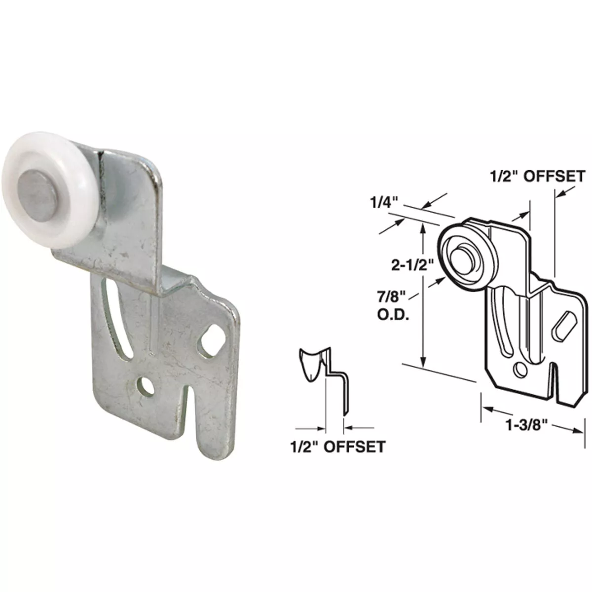 Prime-Line Offset Adjustable 2-1/2 In. H. x 1/2 In. Single Wheel Back Bypass Door Roller (2-Count)