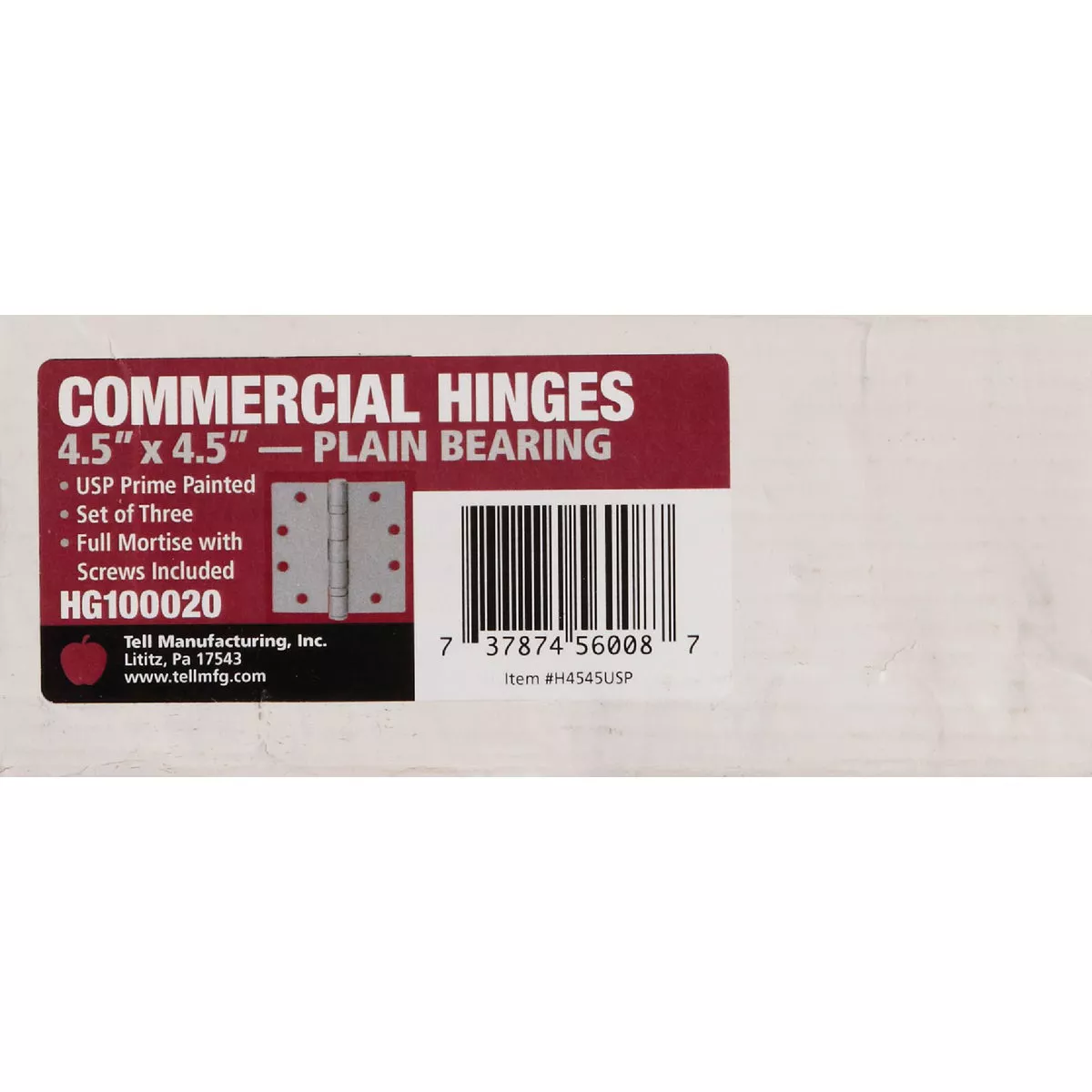 Tell 4-1/2 In. Square Prime Coat Commercial Plain Bearing Door Hinge (3-Pack) - photo 2