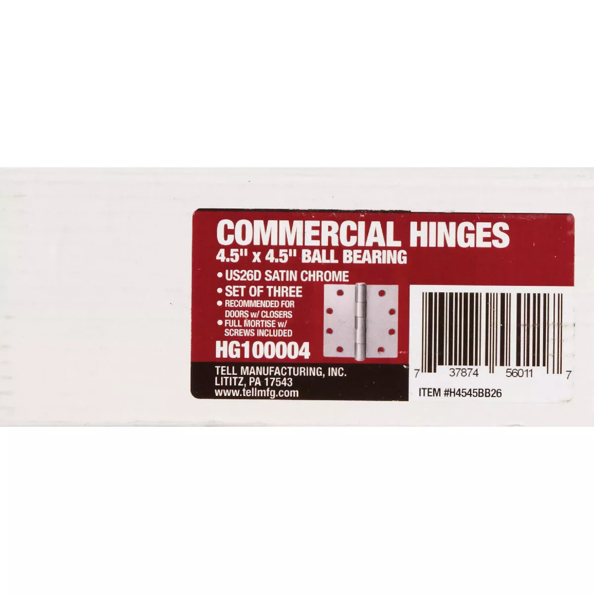Tell Commercial 4-1/2 In. Square Satin Chrome Ball Bearing Door Hinge (3-Pack) - photo 2
