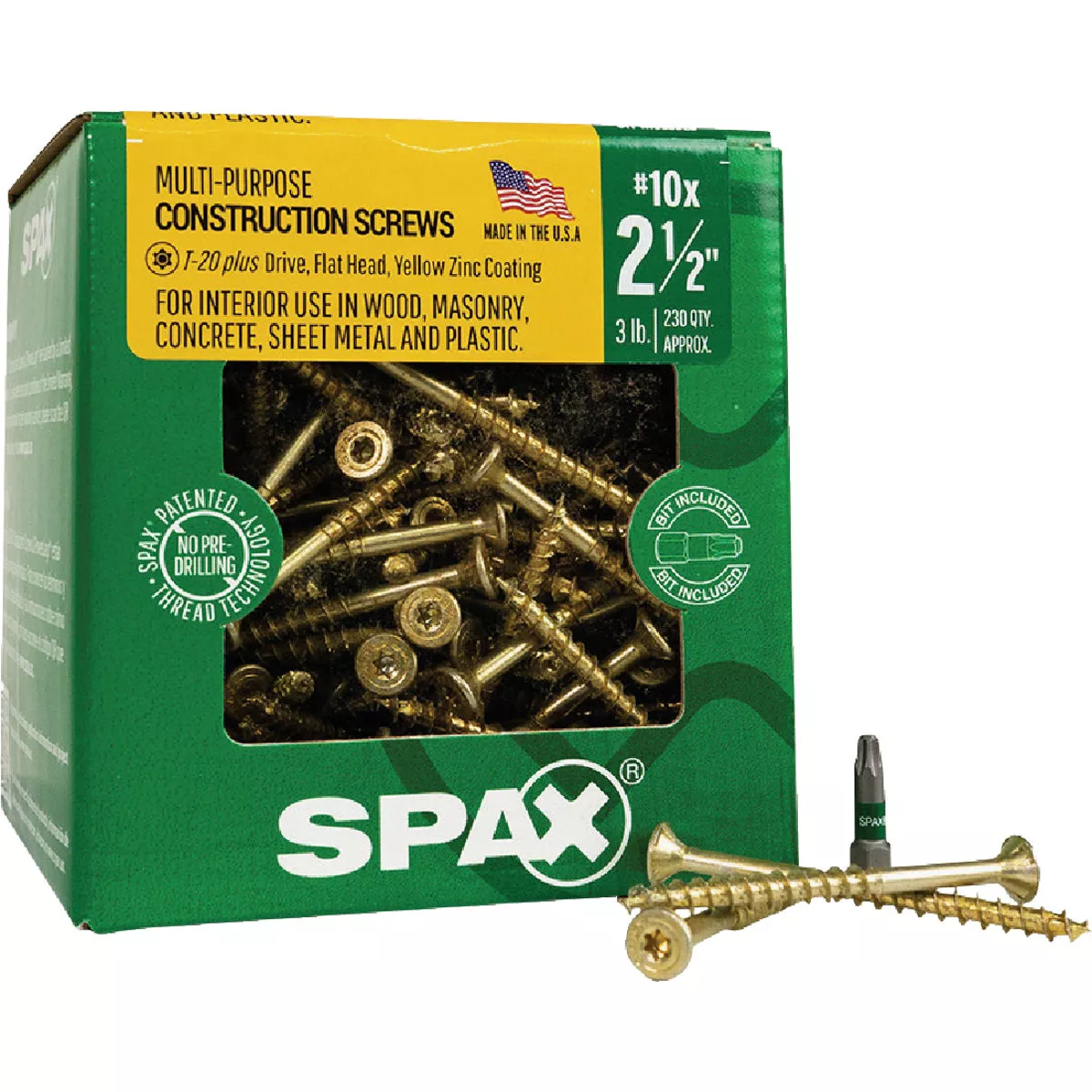SPAX #10 x 2-1/2 In. Flat Head T-20+ Partial Thread Yellow Zinc (Interior) Wood Screw (3 Lb., 230-Count) - photo 5
