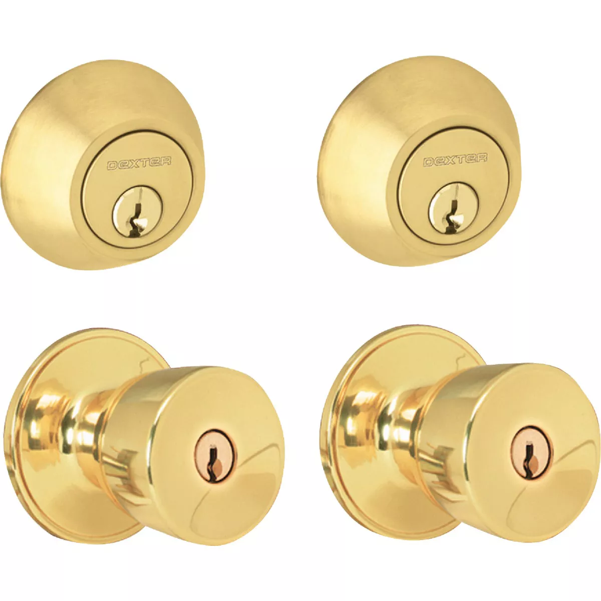 Dexter Bright Brass Deadbolt & Door Knob Combo
