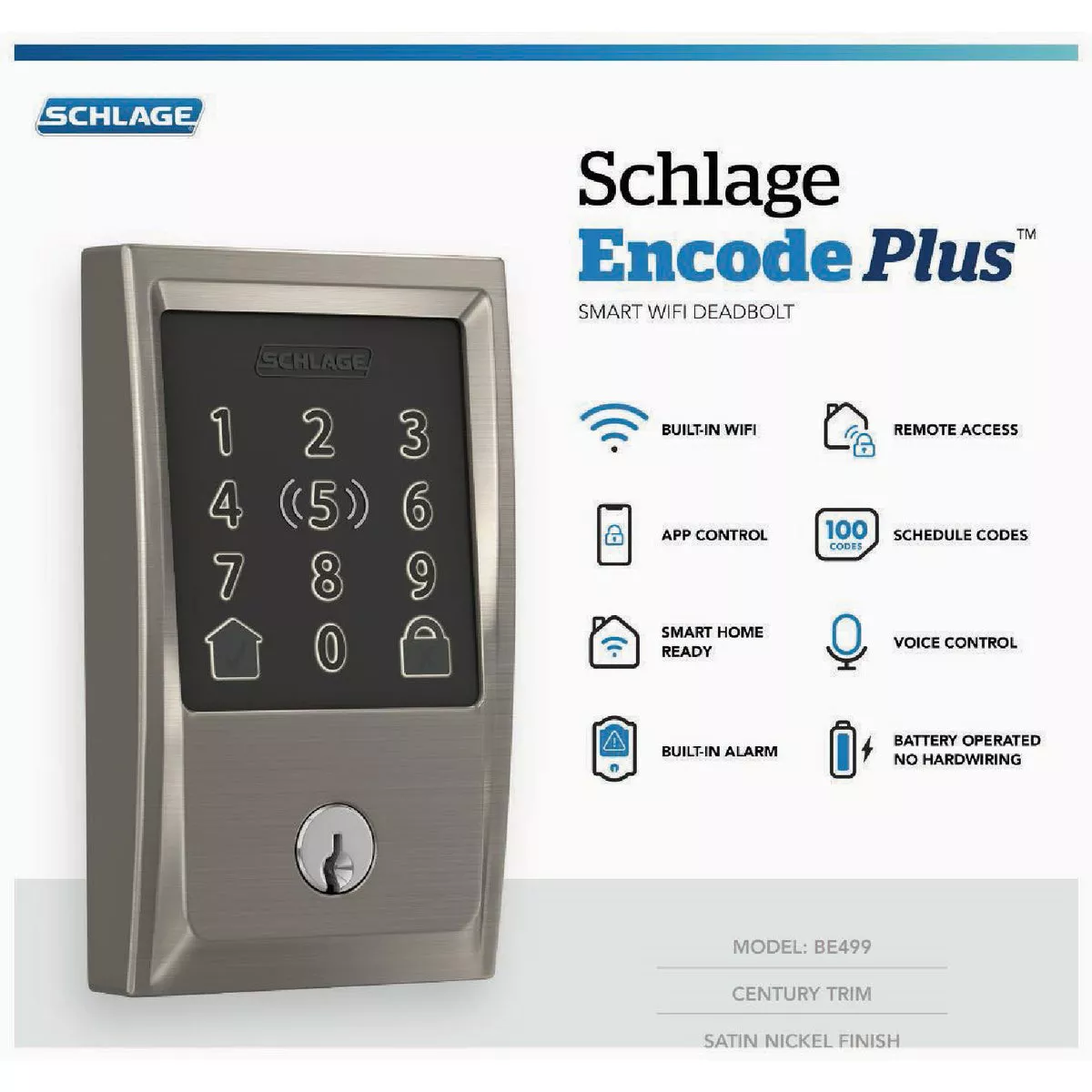 Schlage Encode Plus Century Satin Nickel Smart WiFi Deadbolt - photo 3