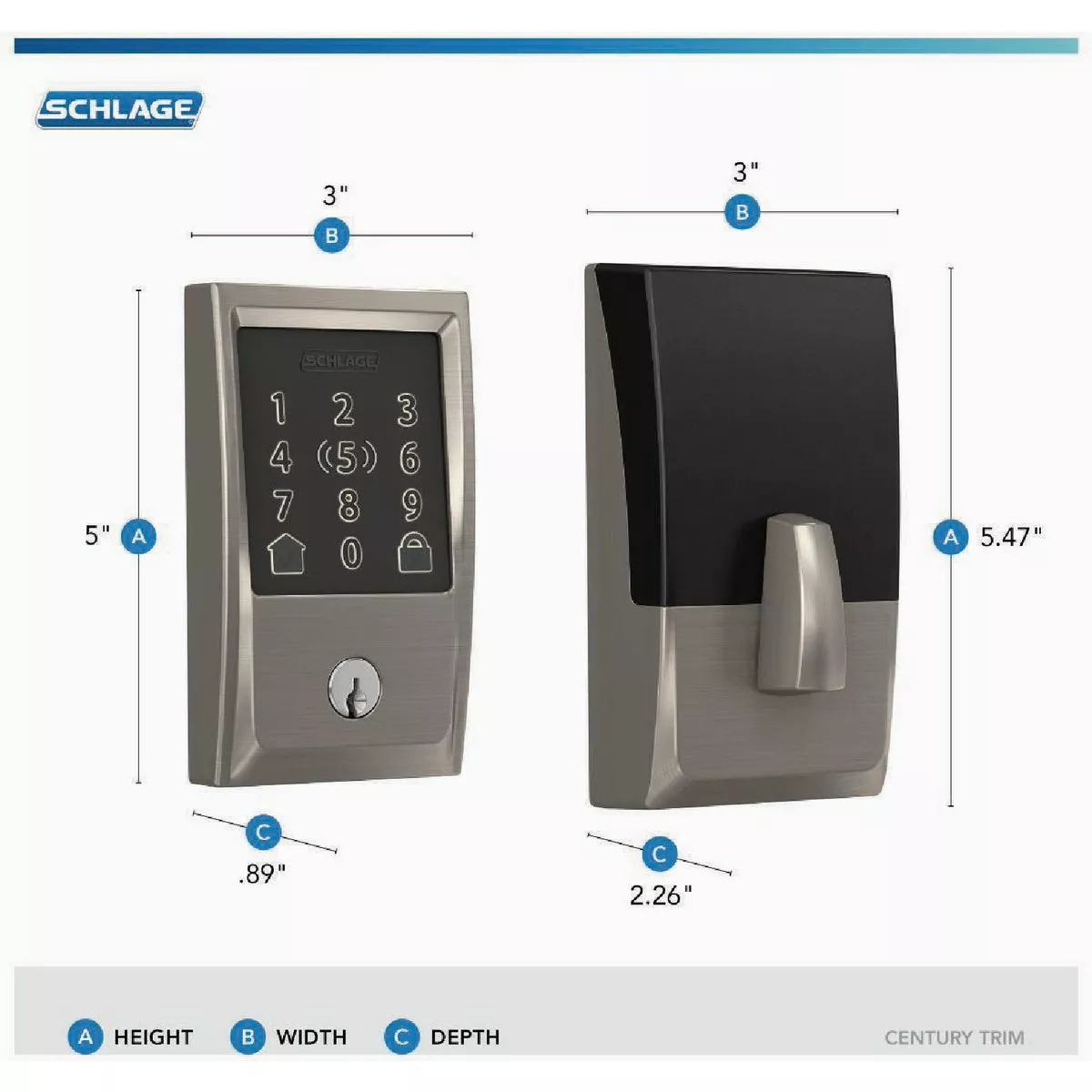 Schlage Encode Plus Century Satin Nickel Smart WiFi Deadbolt - photo 2