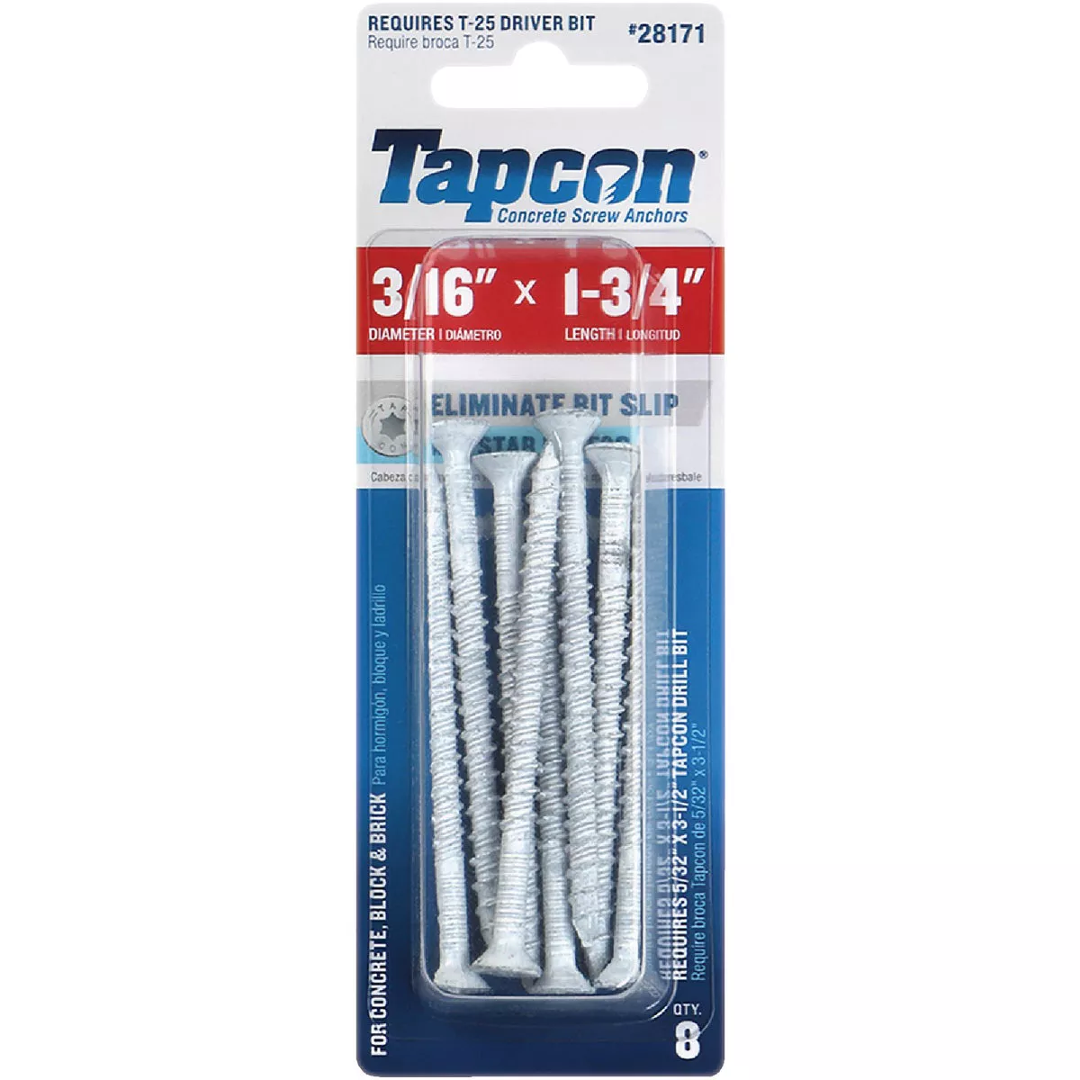 Tapcon 3/16 In. x 1-3/4 In. White Star Head Concrete Screw Anchors (8 Ct.)