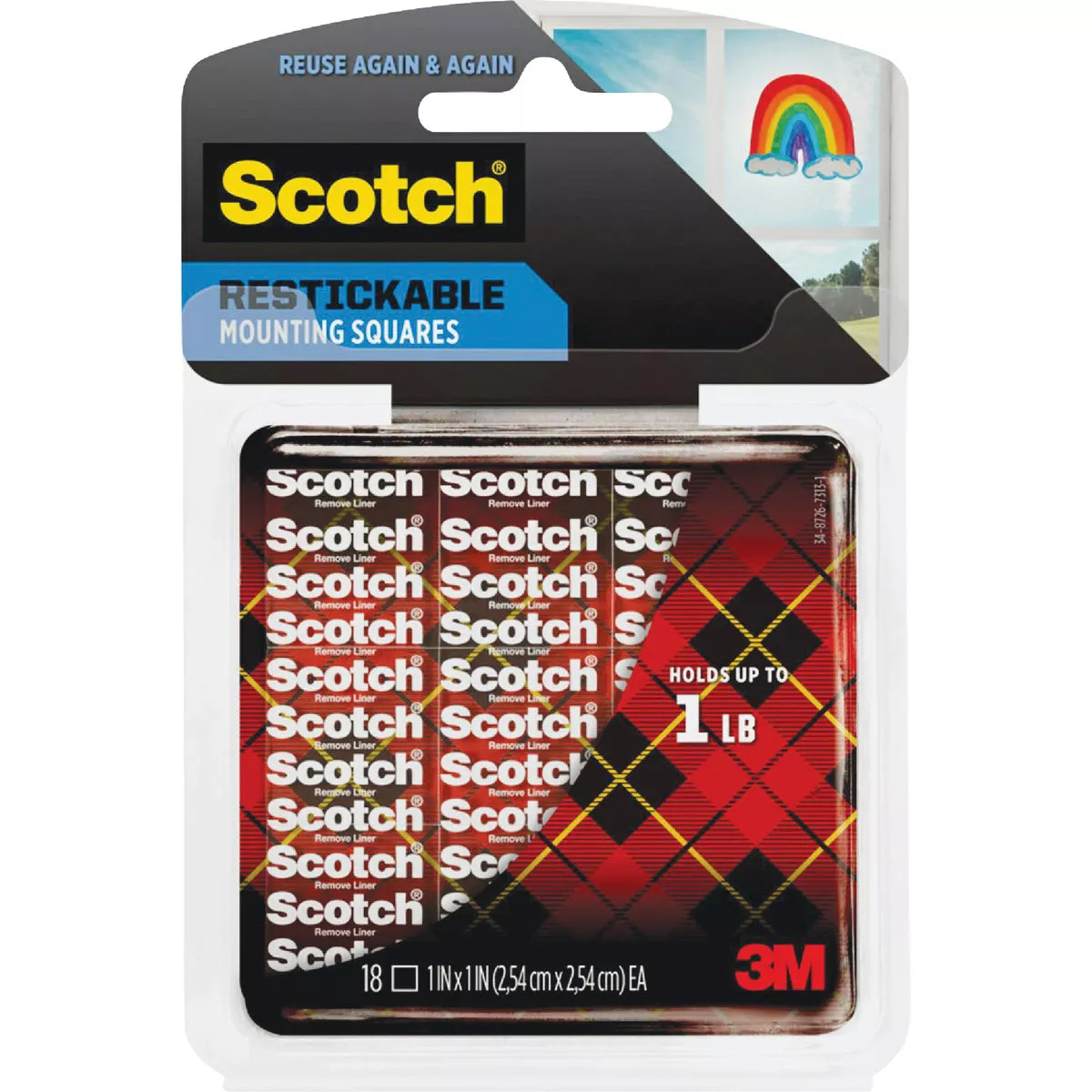 Scotch 1 In. x 1 In. Restickable Mounting Squares (18-Count)