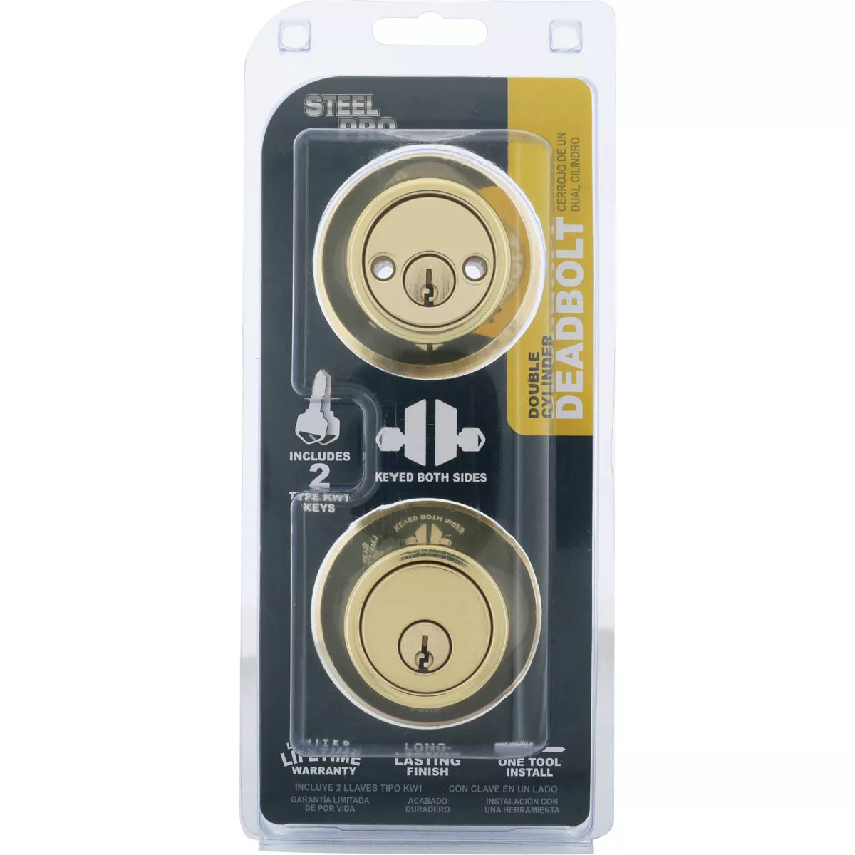 Steel Pro Polished Brass Double Cylinder Deadbolt - photo 2
