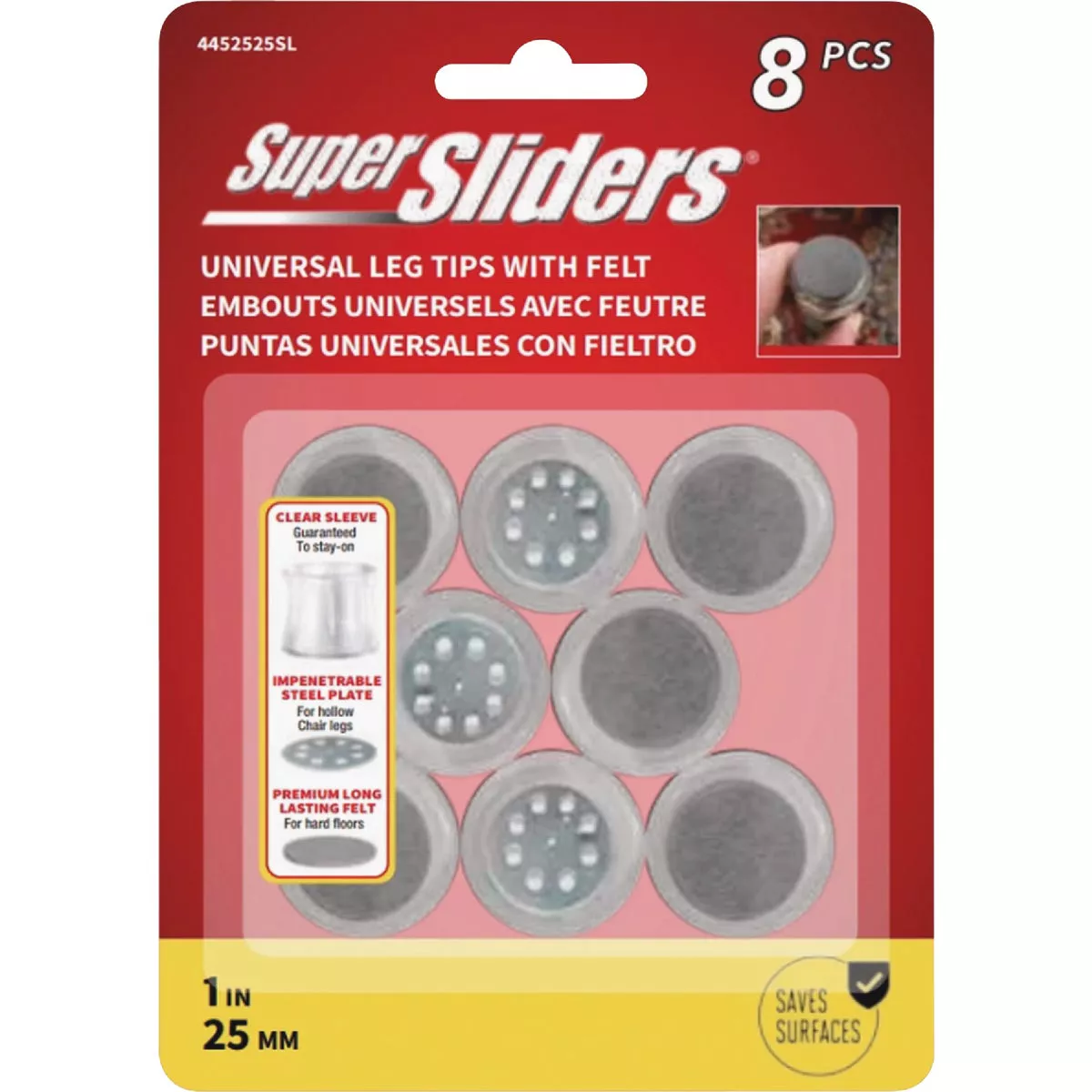 Super Sliders 1 In. Metal Plate & Round Felt Silicone Furniture Leg Tips (8-Pack) - photo 3