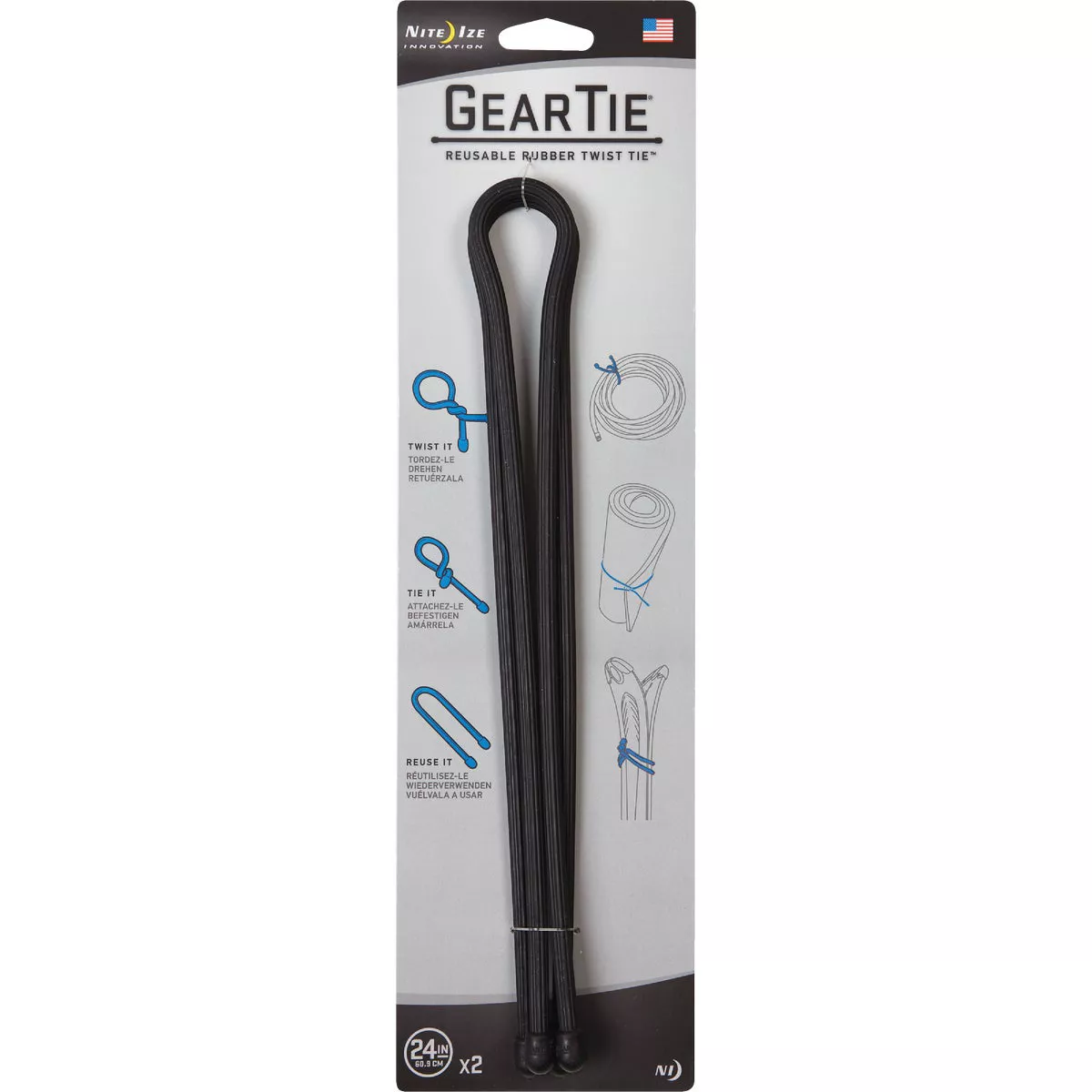 Gear Tie 24 In. Reusable Rubber Twist Tie - Black (2-Pack) - photo 2