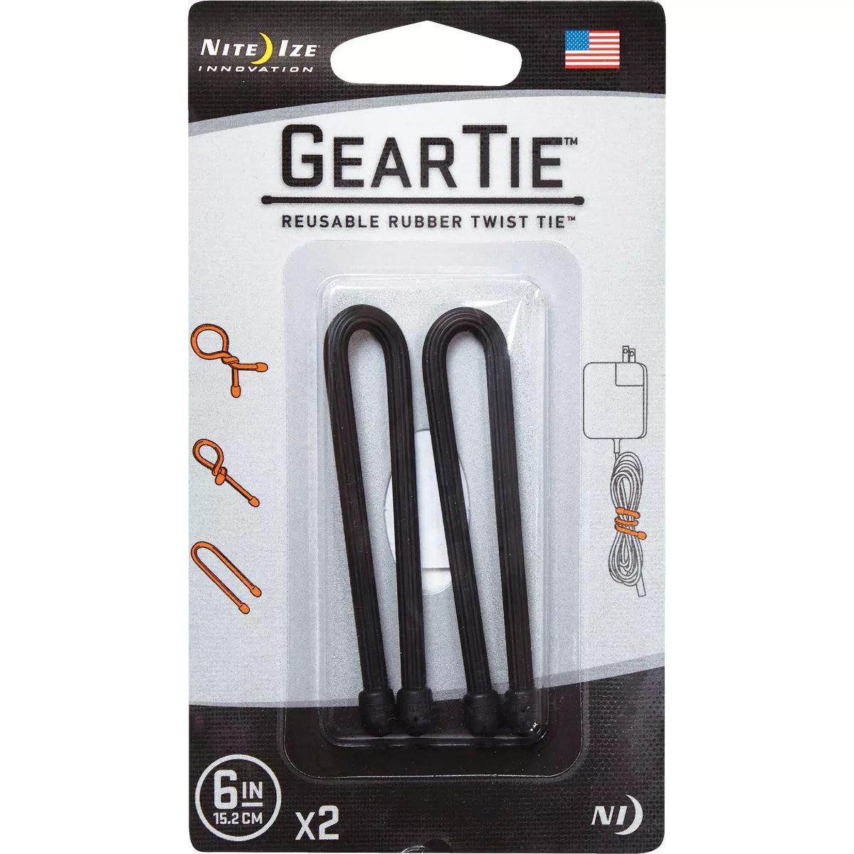 Nite Ize Gear Tie 6 In. Black Reusable Rubber Twist Tie (2-Count) - photo 2