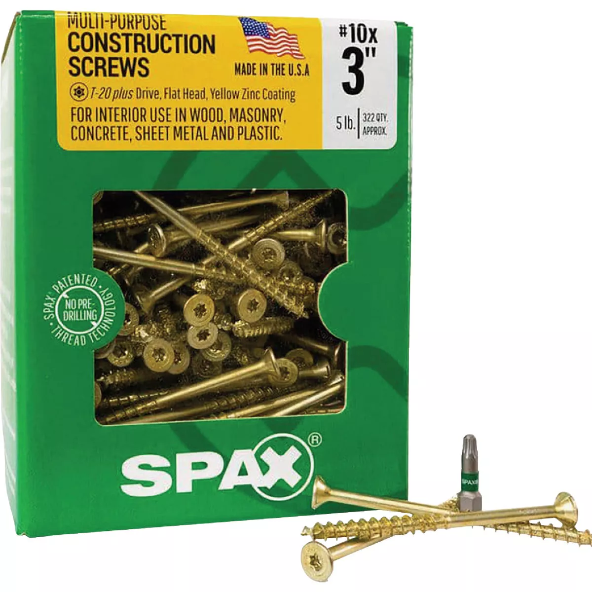SPAX #10 x 3 In. T20 Plus Flat Head Yellow Zinc (Interior) Wood Screw (322 Ct.) - photo 5