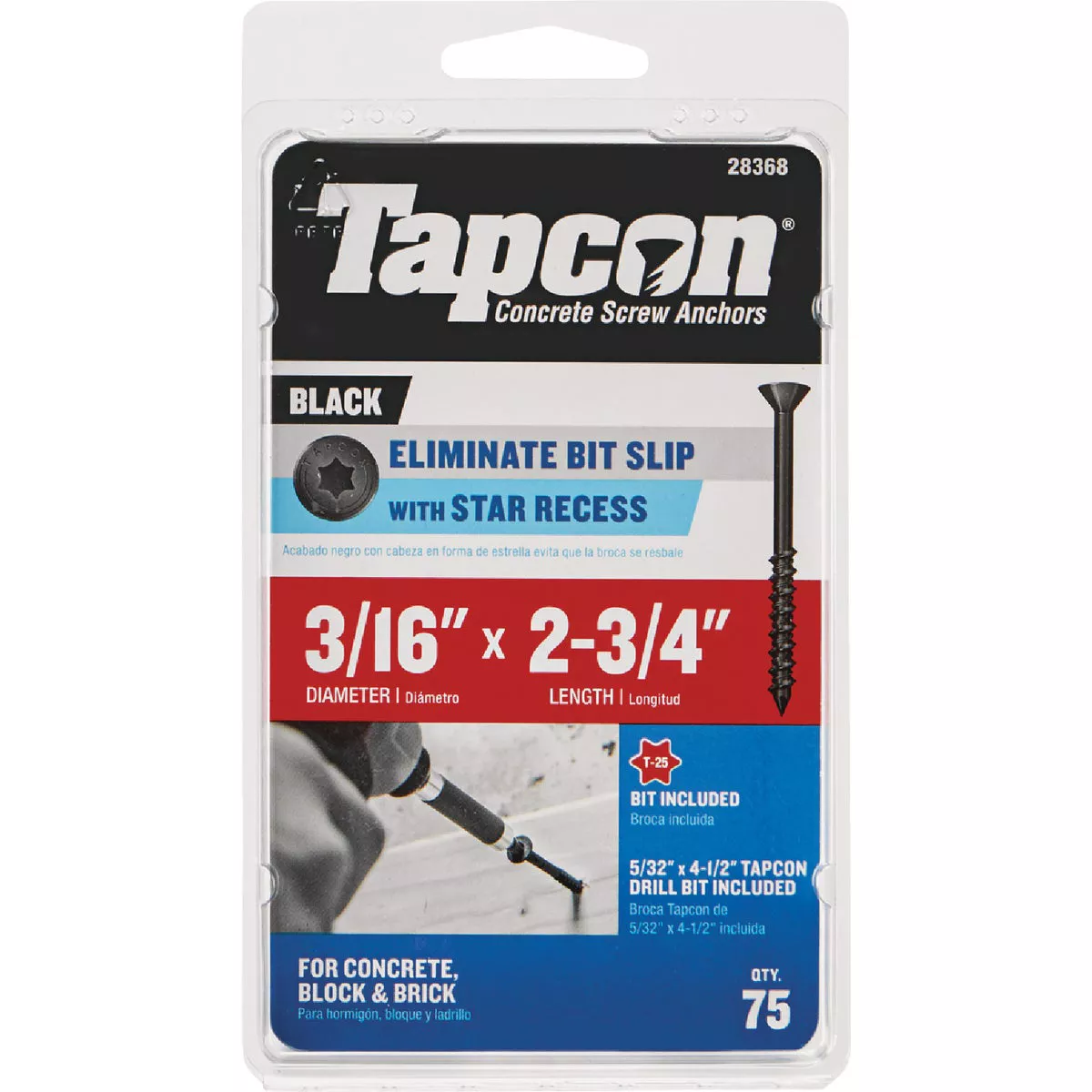 Tapcon 3/16 In. x 2-3/4 In. Black Star Head Concrete Screw Anchor (75 Ct.)