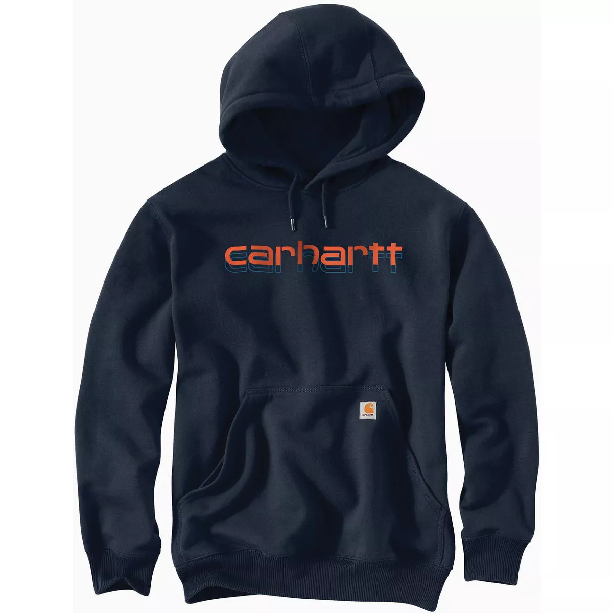 Carhartt Rain Defender Men's Medium Regular New Navy Midweight Logo Graphic Pullover Hooded Sweatshirt, Loose Fit