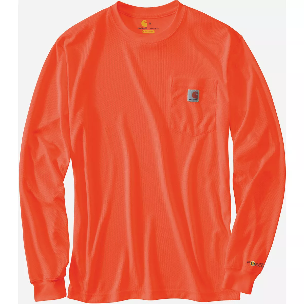 Carhartt Force Men's Small Regular Brite Orange Long Sleeve Color Enhanced T-Shirt, Relaxed Fit