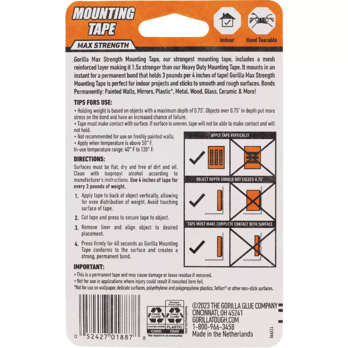 Gorilla 1 In. x 60 In. Max Strength Mounting Tape - photo 2