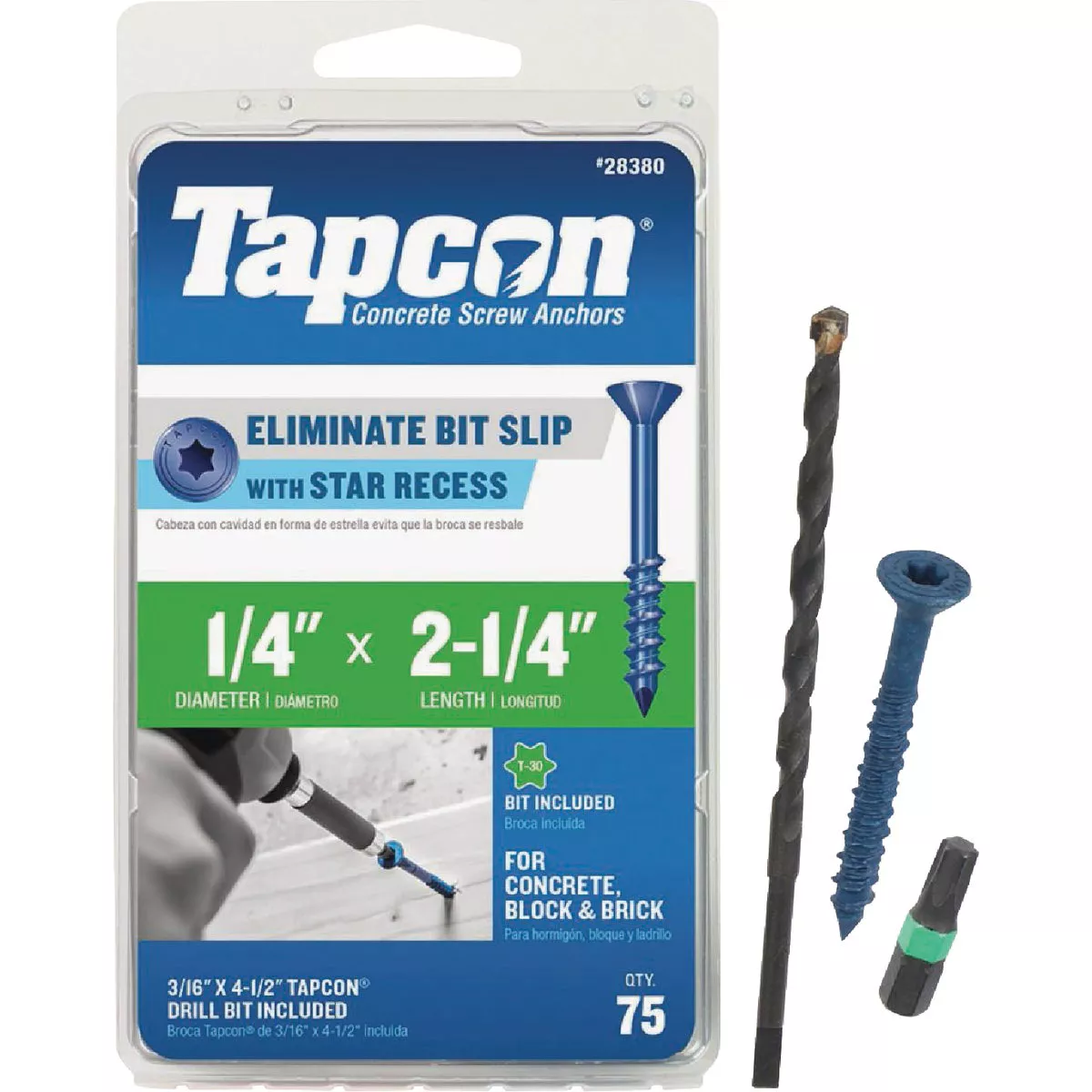 Tapcon 1/4 In. x 2-1/4 In. Star Drive Flat Head Concrete Screw Anchor (75 Ct.)