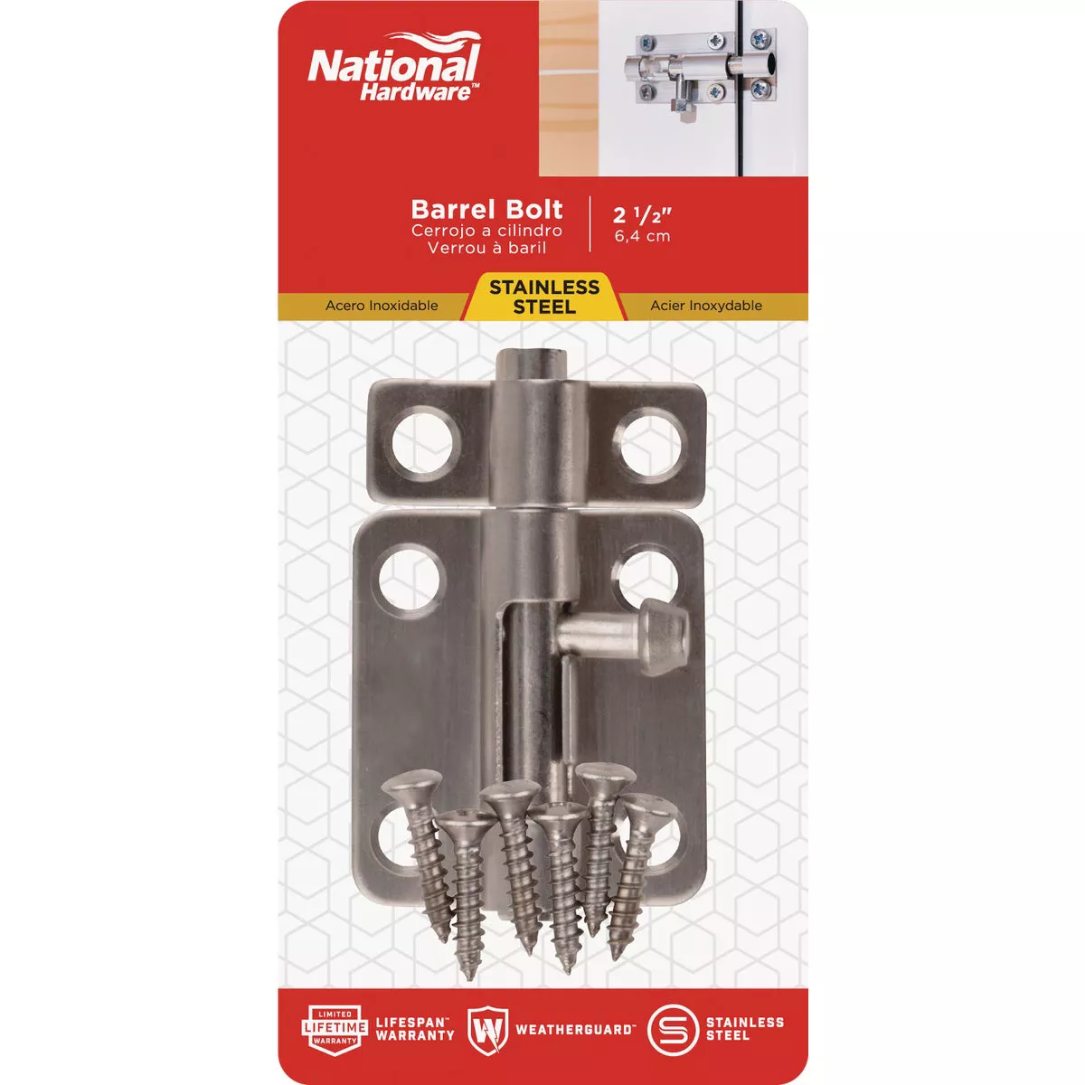 National Hardware 434 2-1/2 In. Stainless Steel Door Barrel Bolt - photo 2