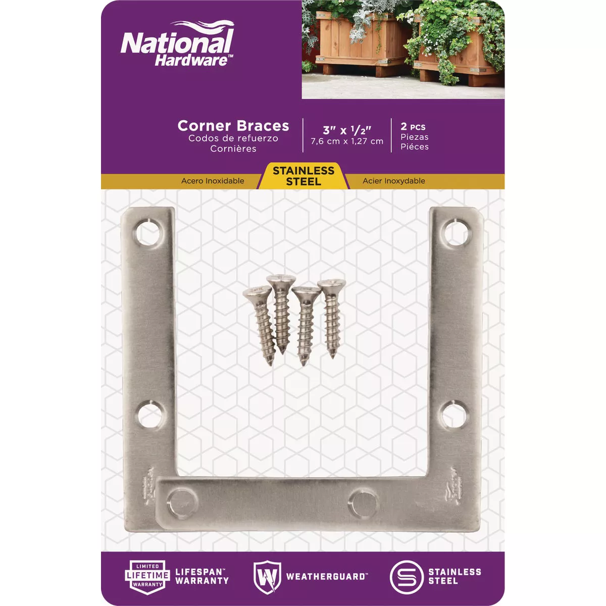 National Hardware 3 In. x 1/2 In. Stainless Steel Flat Corner Brace (2-Count) - photo 2