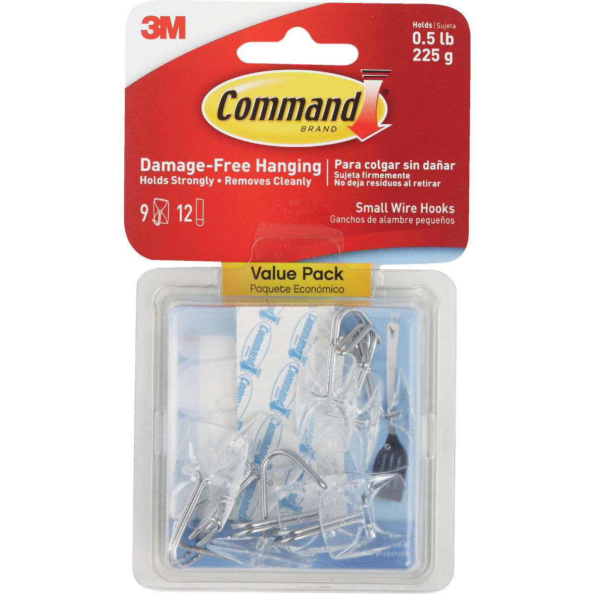 Command Clear Small Wire Hooks, 9 Hooks, 12 Strips