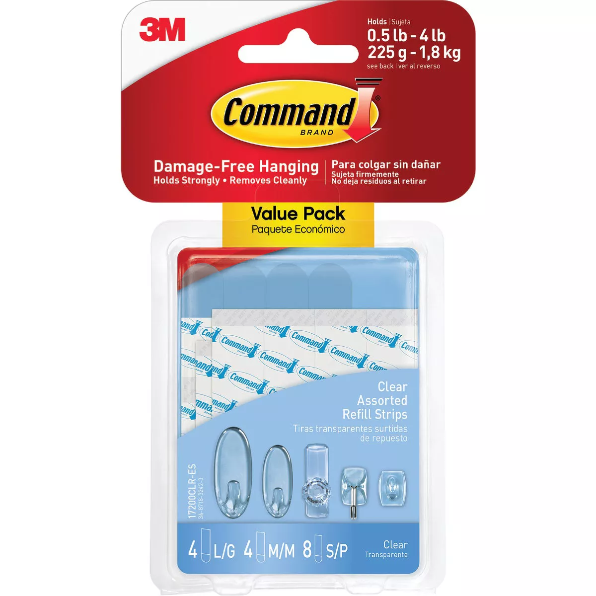 Command Assorted Adhesive Strips, Clear, 8 Small, 4 Medium, 4 Large Strips - photo 2