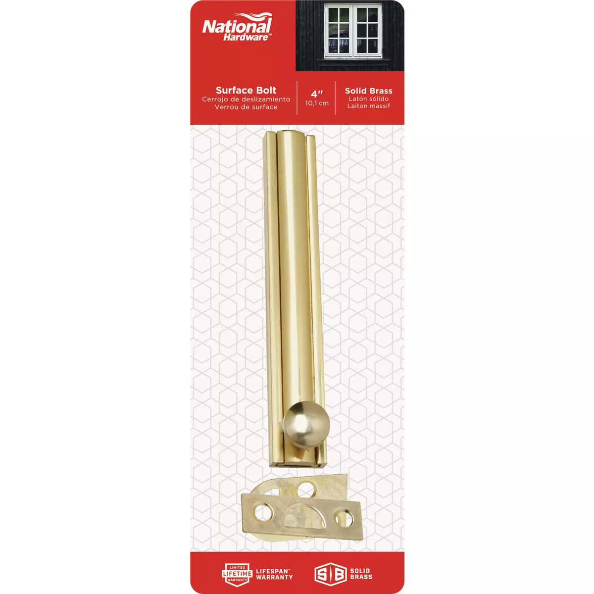National Hardware Gallery Series 4 In. Polished Brass Door Surface Bolt - photo 2