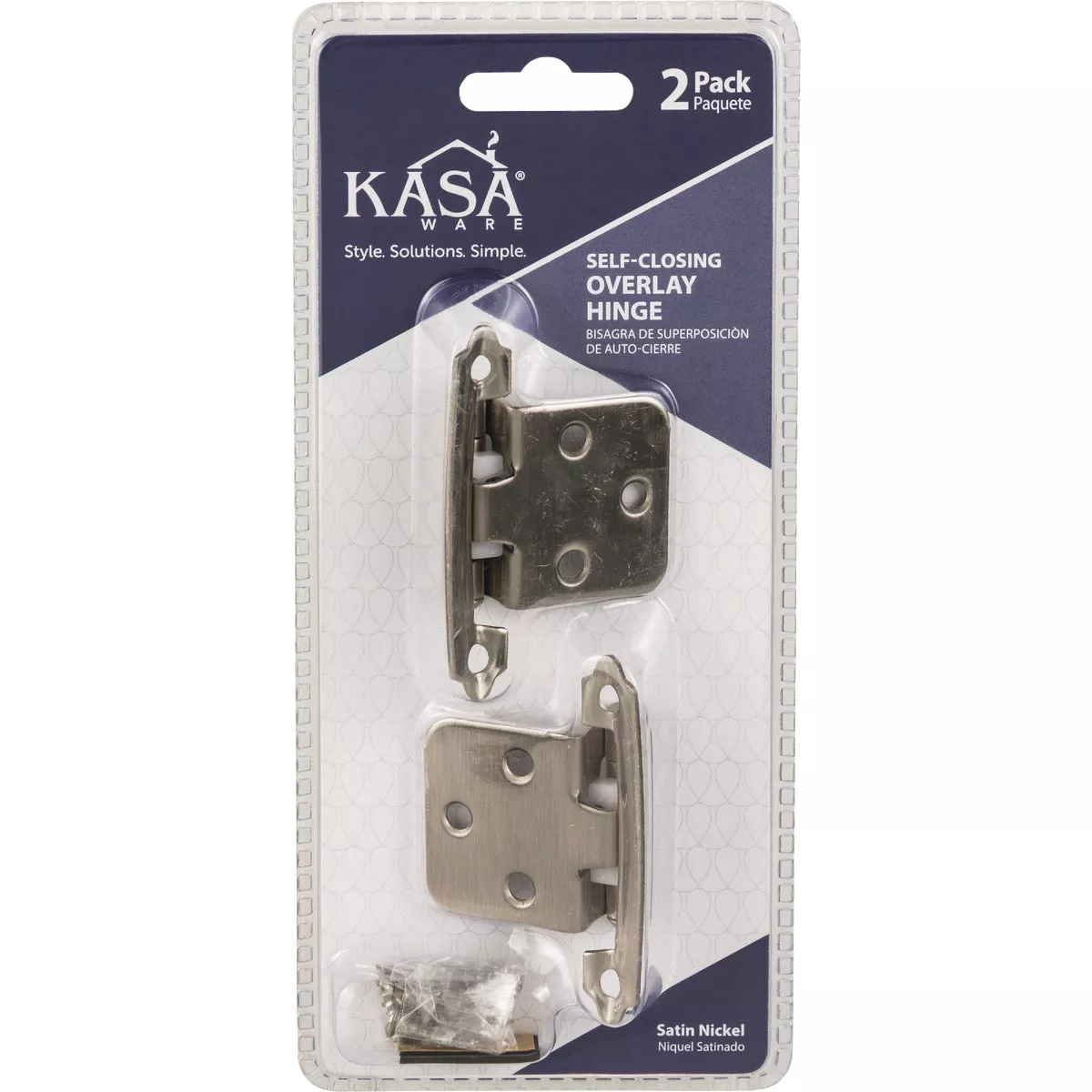 KasaWare Satin Nickel Self-Closing Overlay Hinge (2-Pack) - photo 2